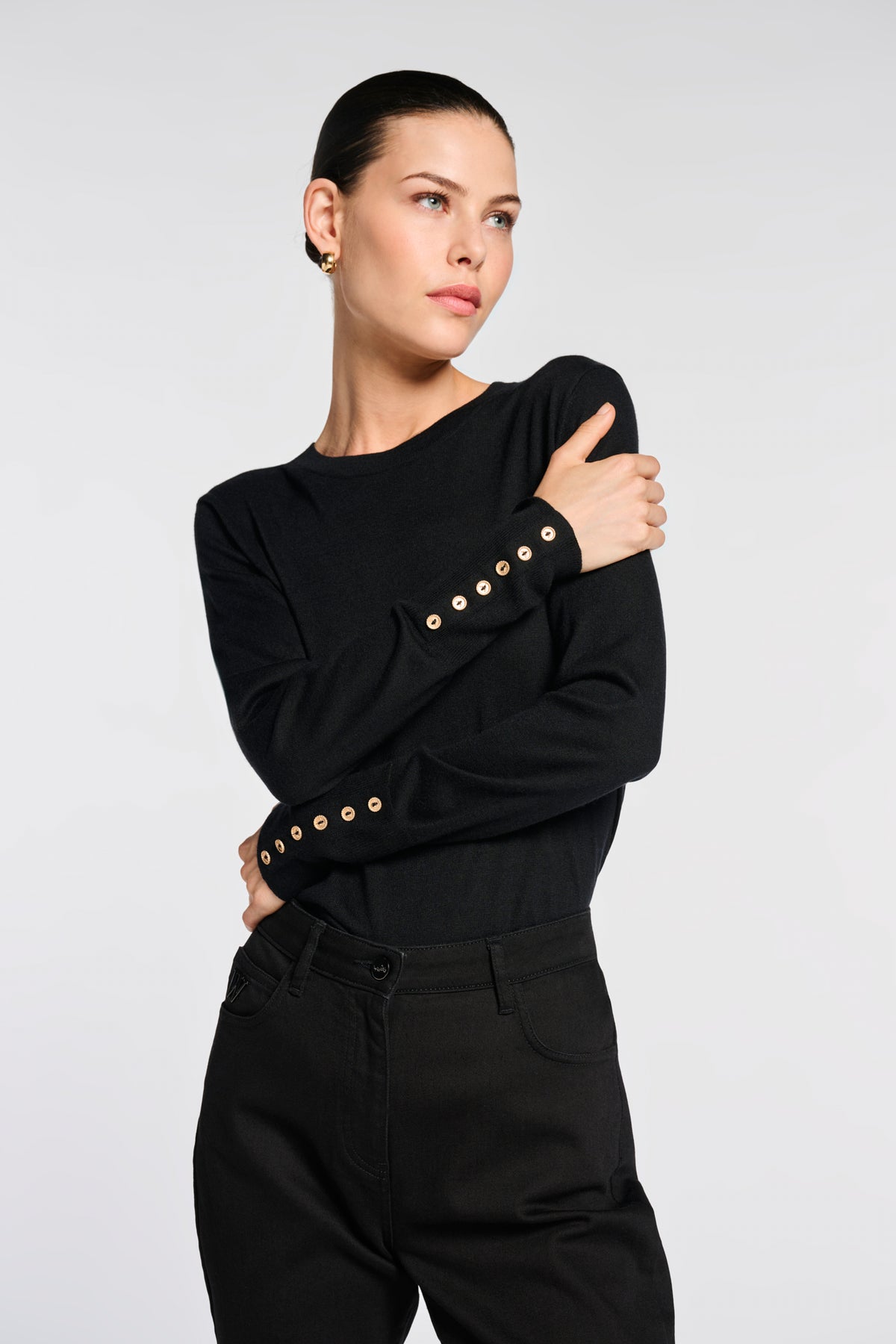 Pull col rond en soie et cachemire