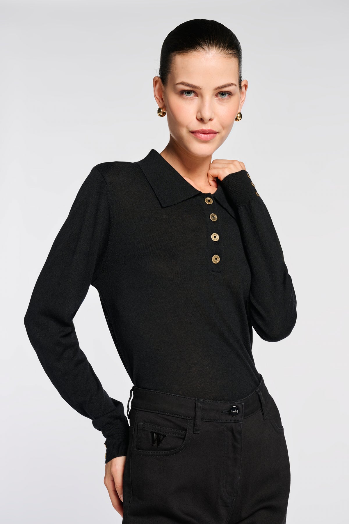 Pull polo en soie et cachemire