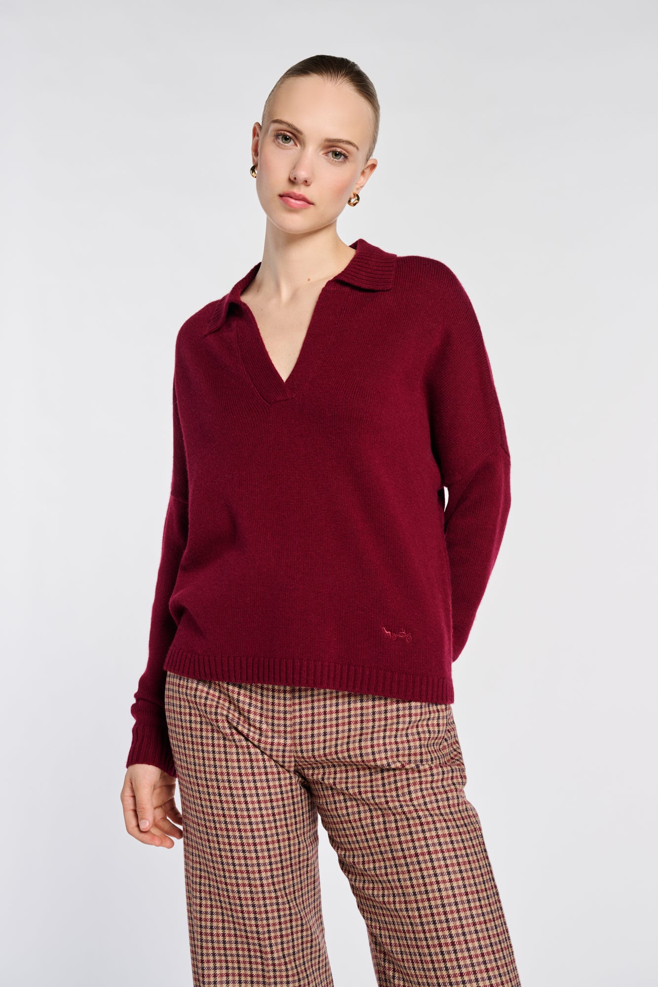 Wool-blend polo sweater