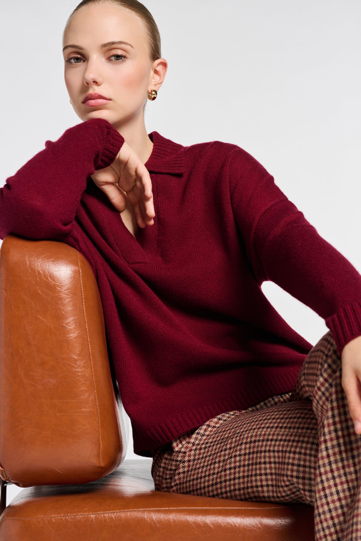 Pull polo en laine mélangée