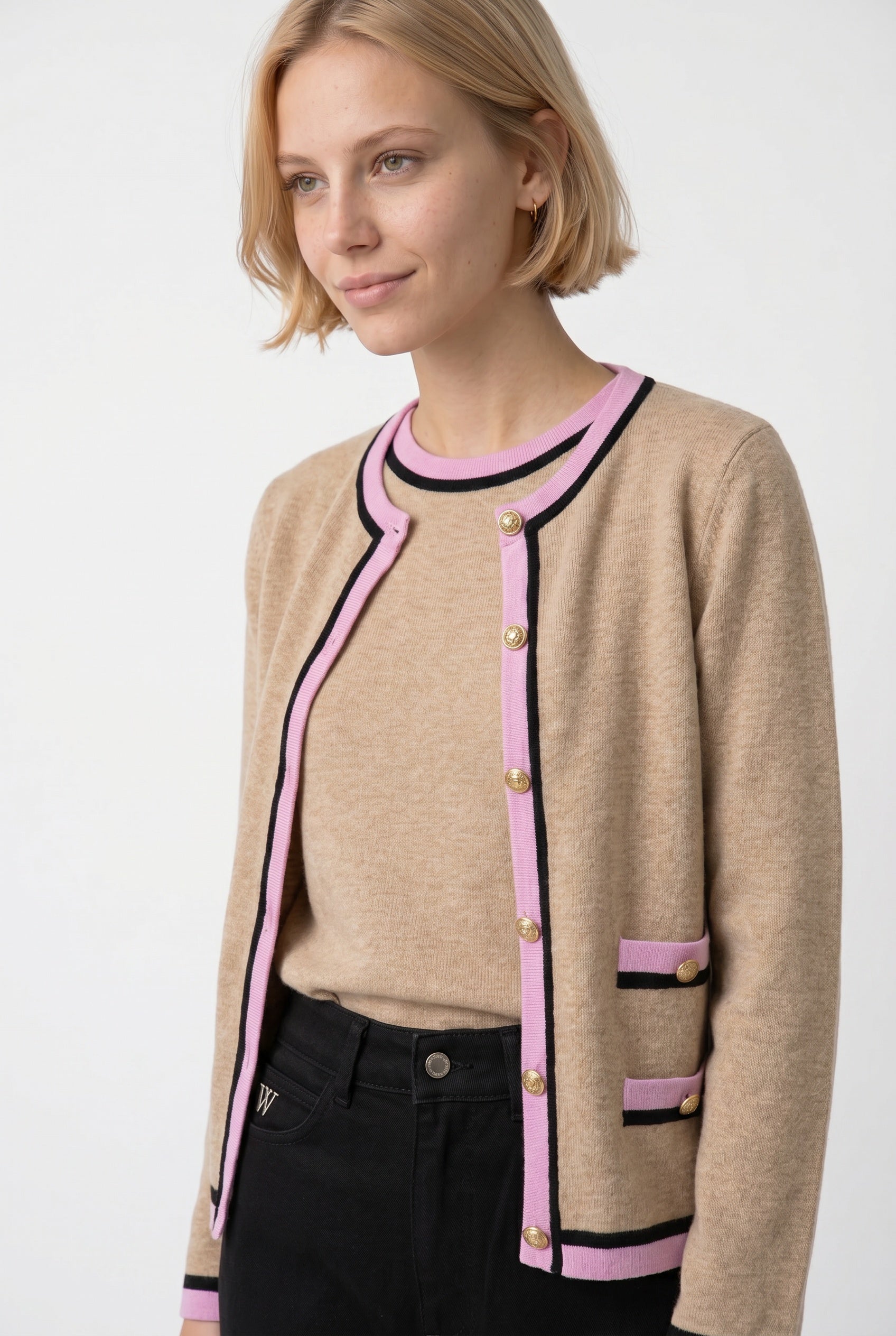 Two-tone cashmere-blend cardigan