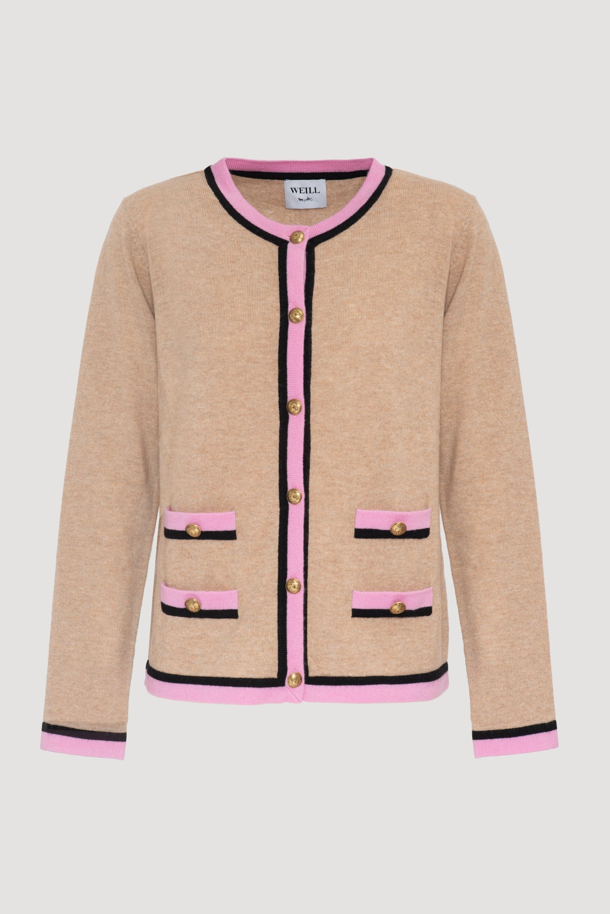 Cardigan bicolore en cachemire mélangé