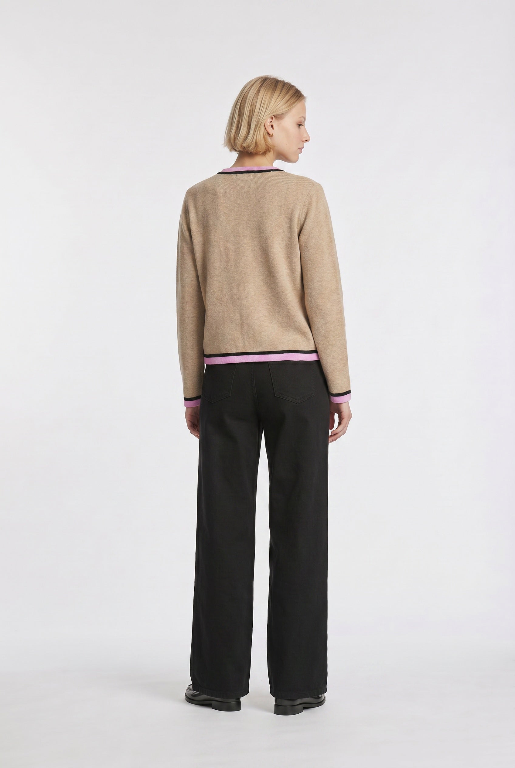 Two-tone cashmere-blend cardigan