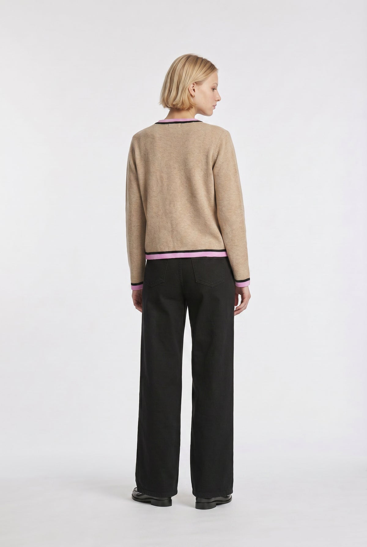 Cardigan bicolore en cachemire mélangé