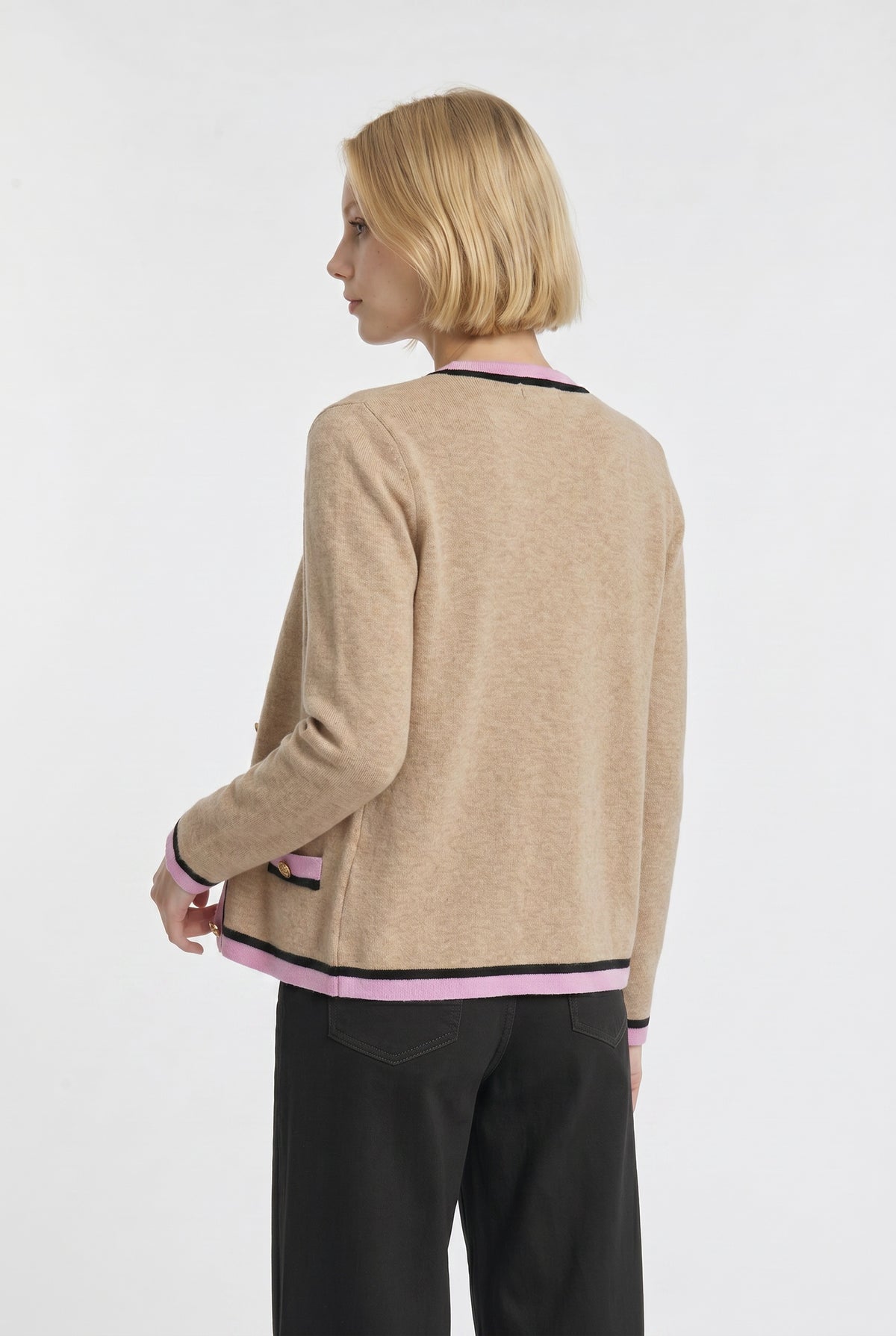 Cardigan bicolore en cachemire mélangé