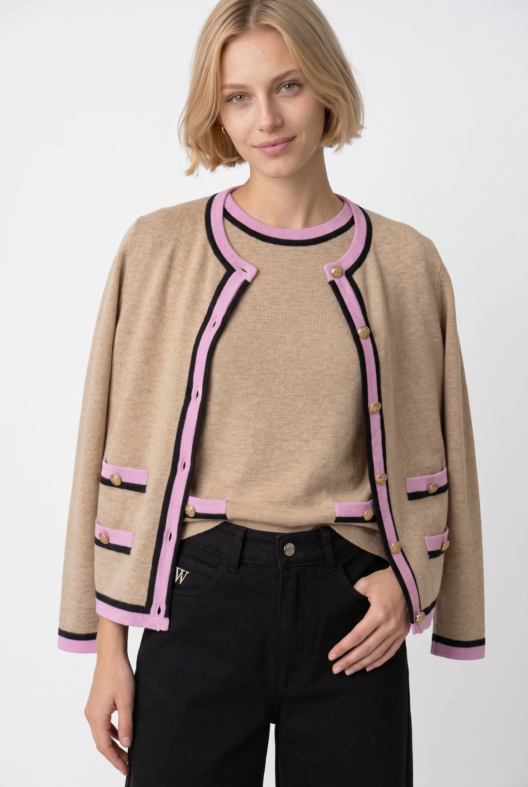 Two-tone cashmere-blend cardigan