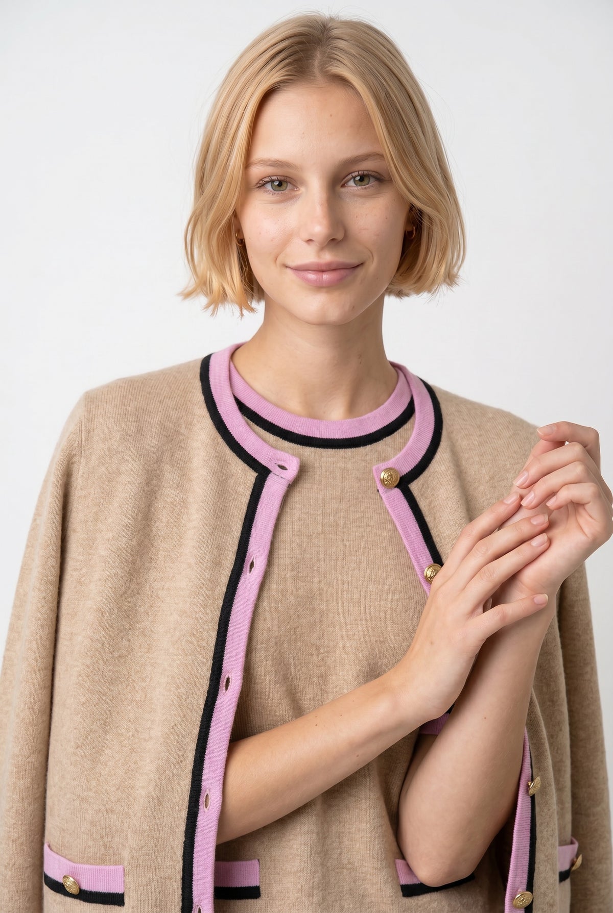 Cardigan bicolore en cachemire mélangé