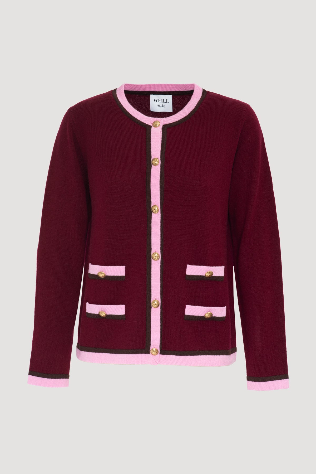 Cardigan bicolore en cachemire mélangé
