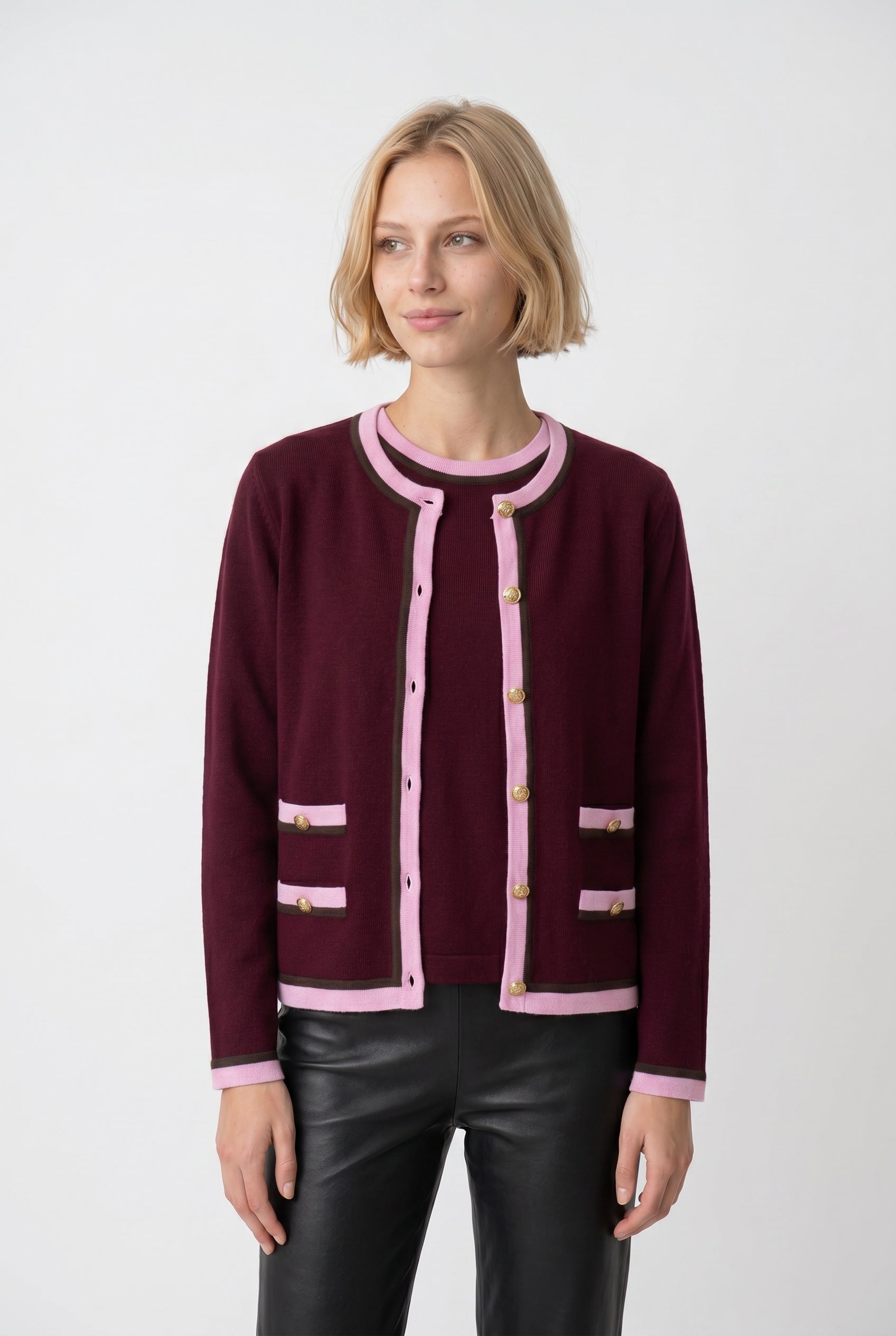 Two-tone cashmere-blend cardigan