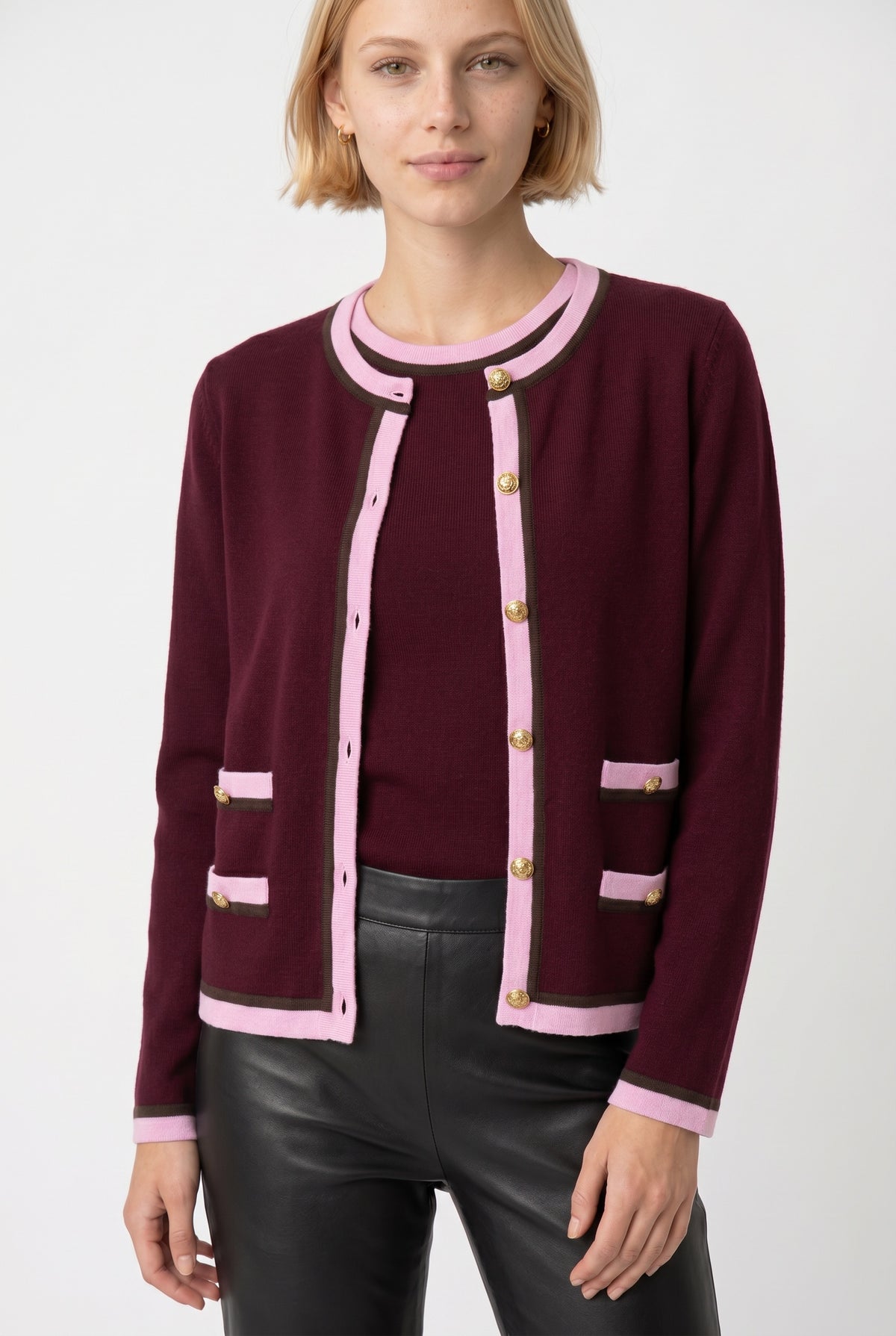 Cardigan bicolore en cachemire mélangé
