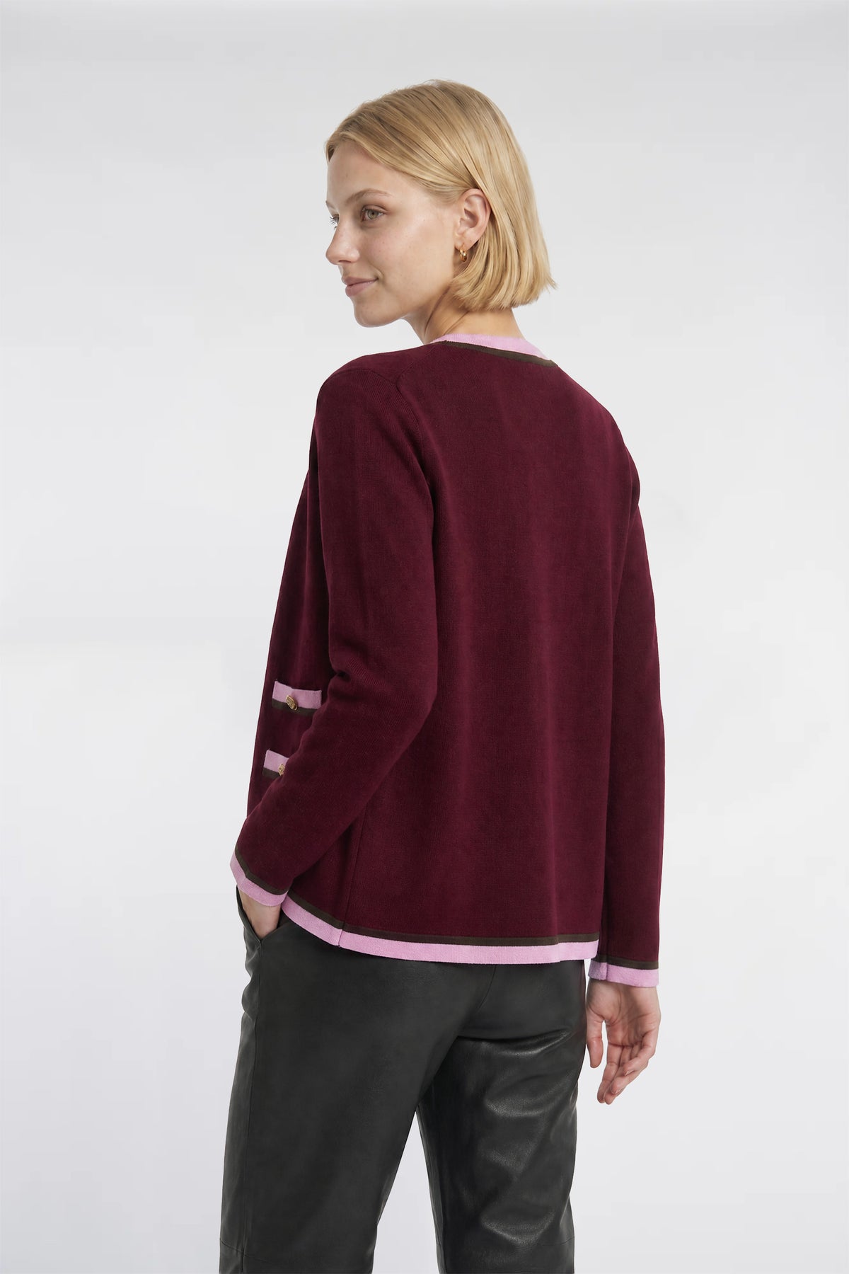 Cardigan bicolore en cachemire mélangé