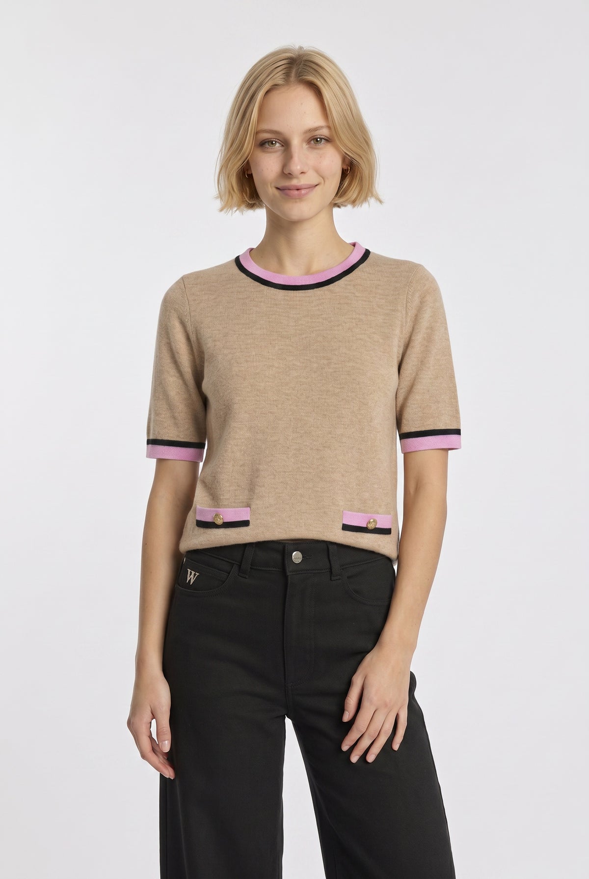 Short-sleeved cashmere-blend sweater