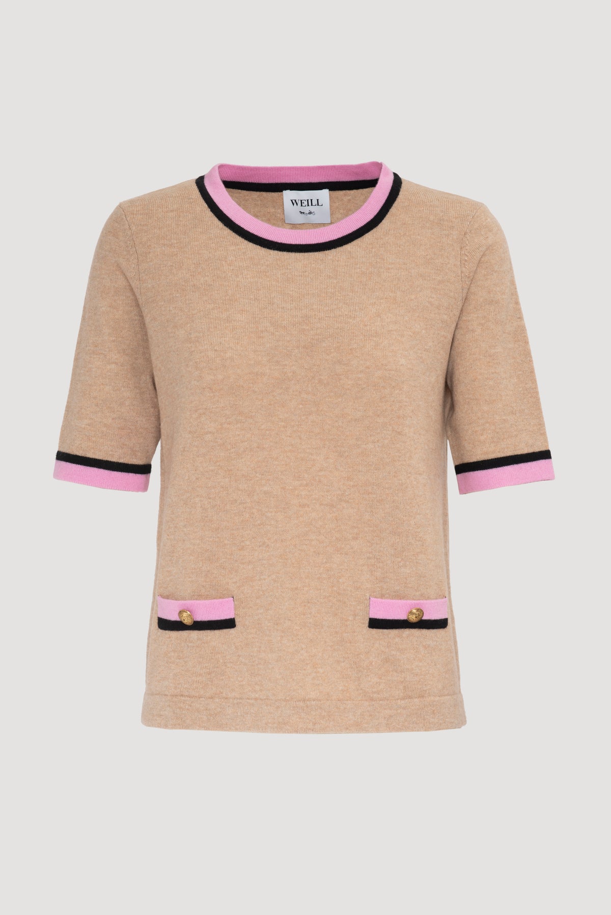 Short-sleeved cashmere-blend sweater