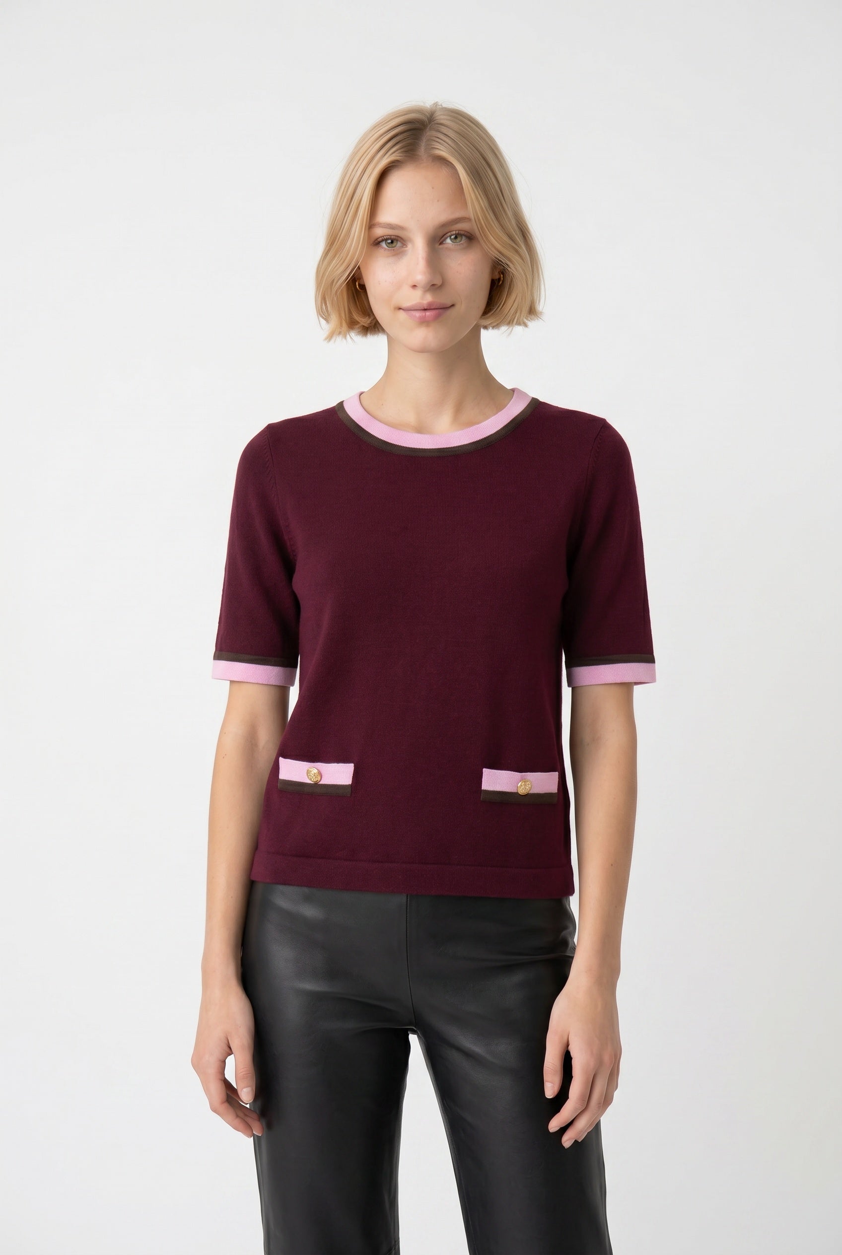 Short-sleeved cashmere-blend sweater