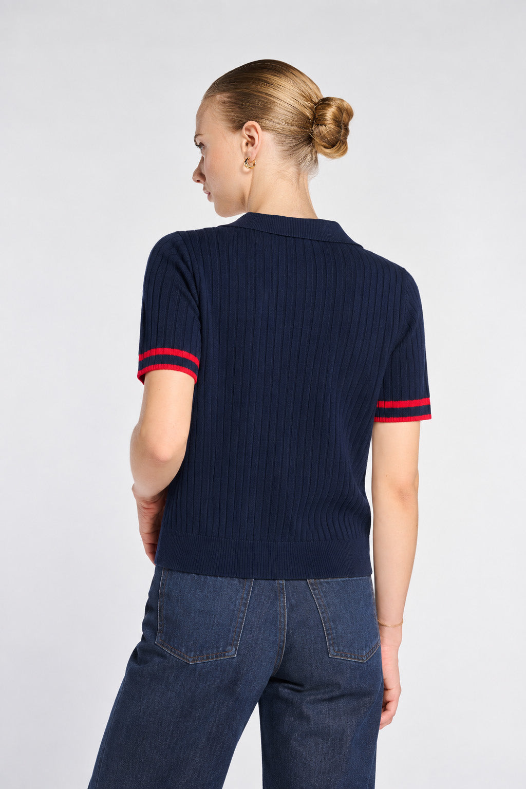 Pull polo en maille côtelée