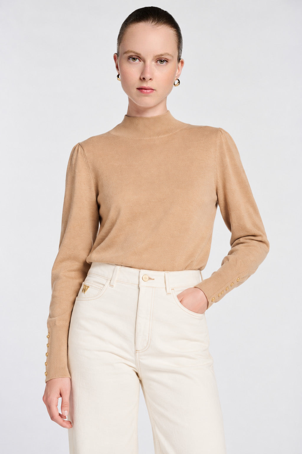 Pull col montant en cachemire et soie
