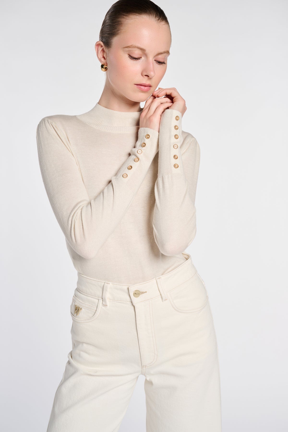 Pull col montant en cachemire et soie