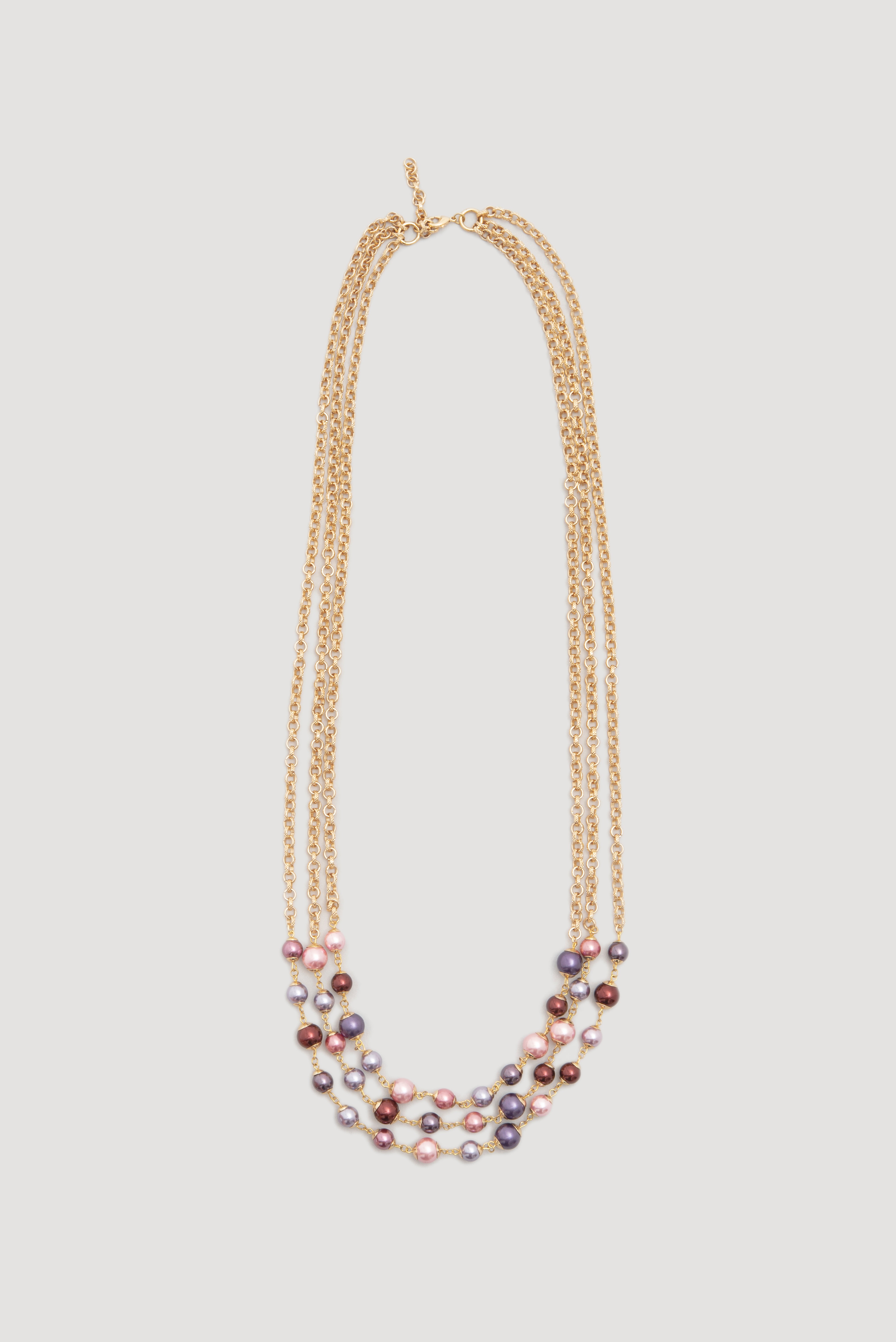 Triple-strand necklace with chain and beads