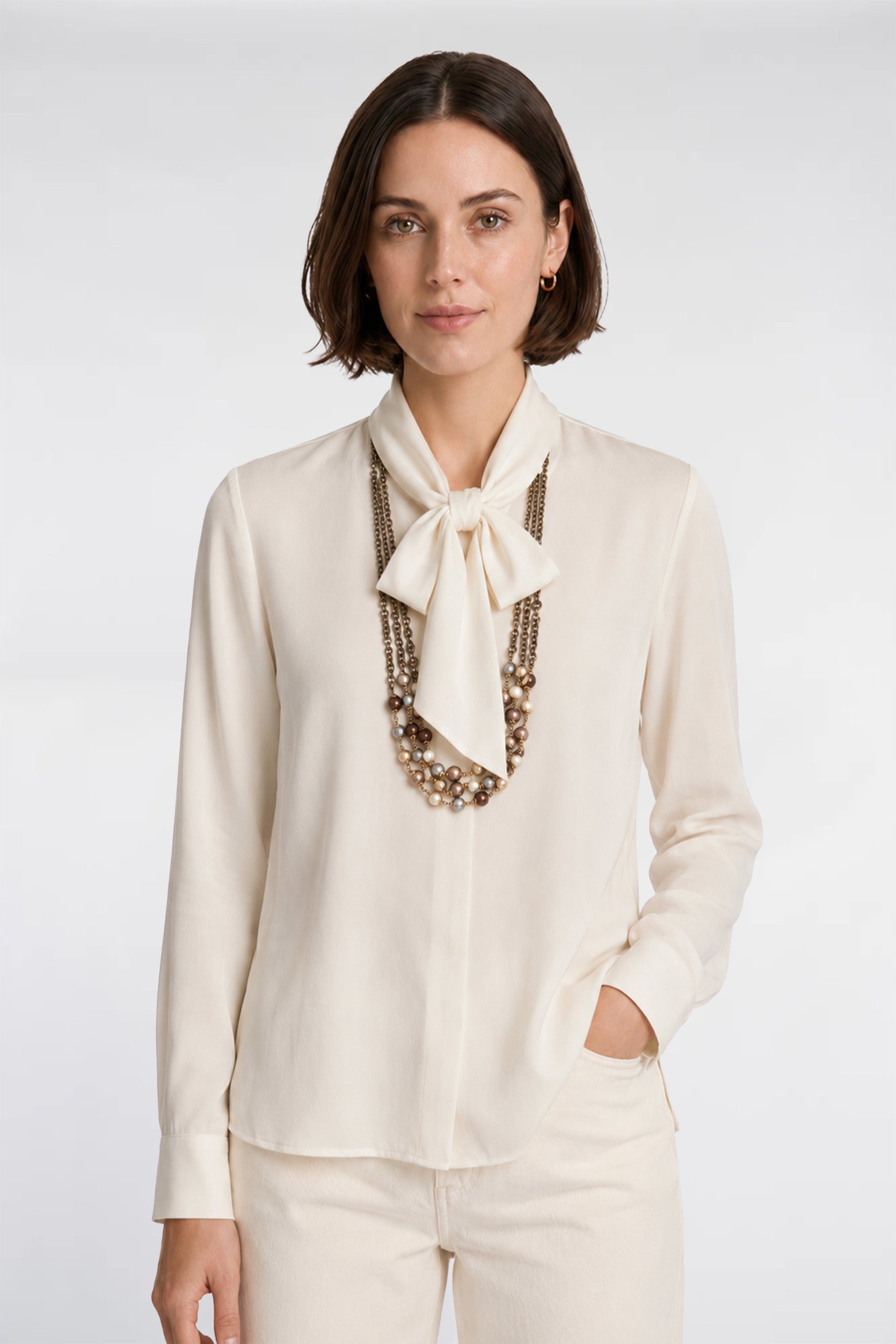 Triple-strand necklace with chain and beads