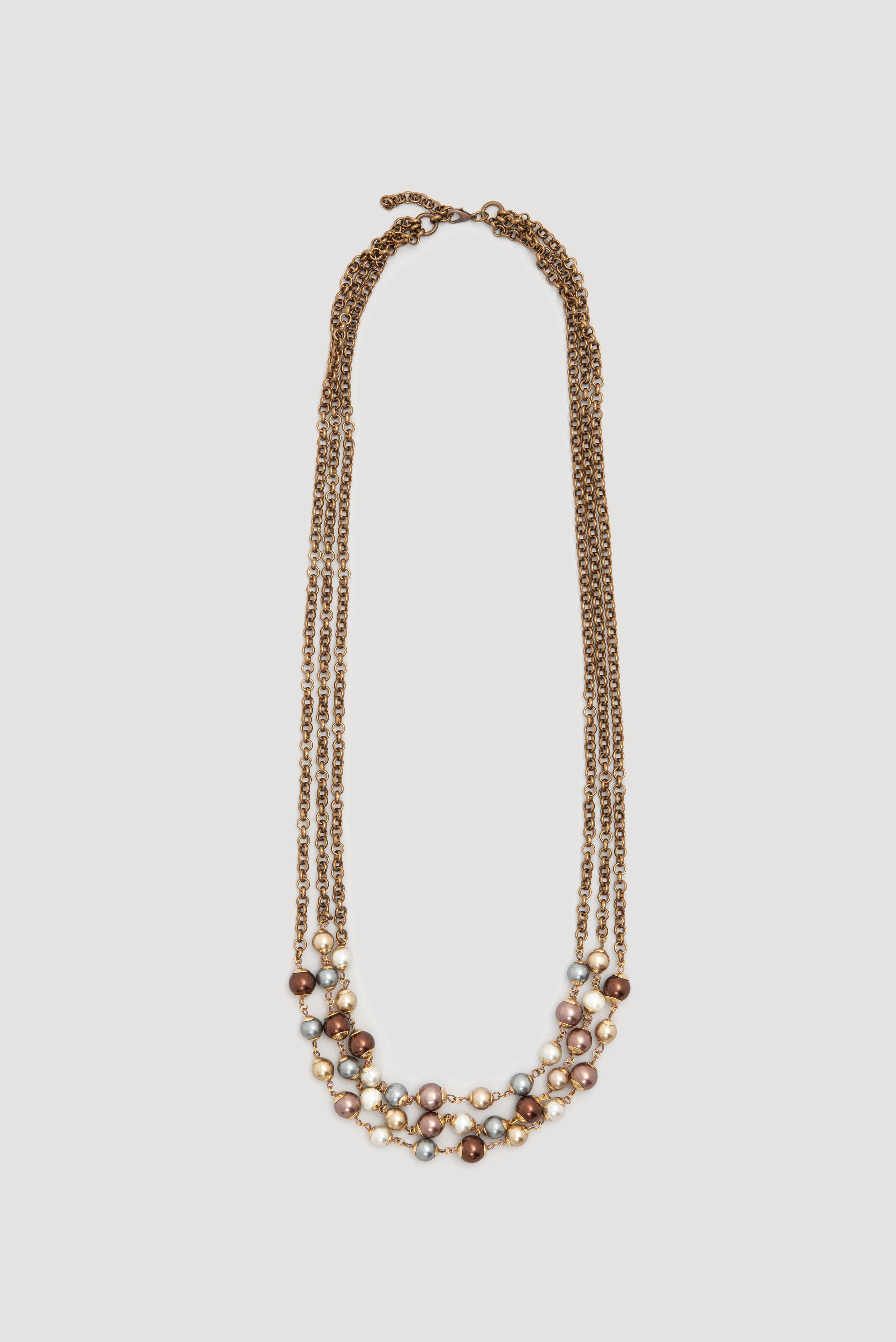 Triple-strand necklace with chain and beads