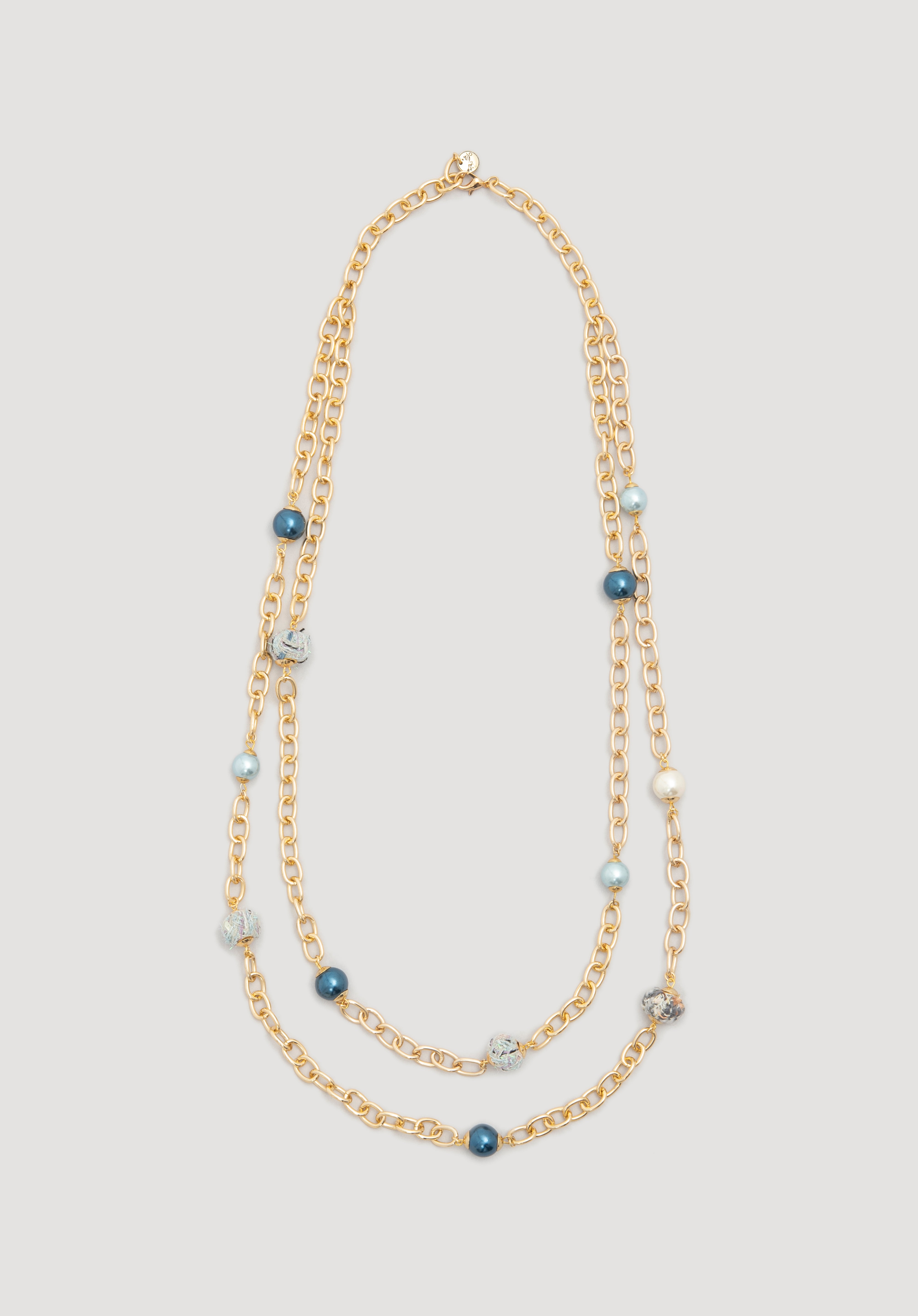 Sautoir double chaîne et perles