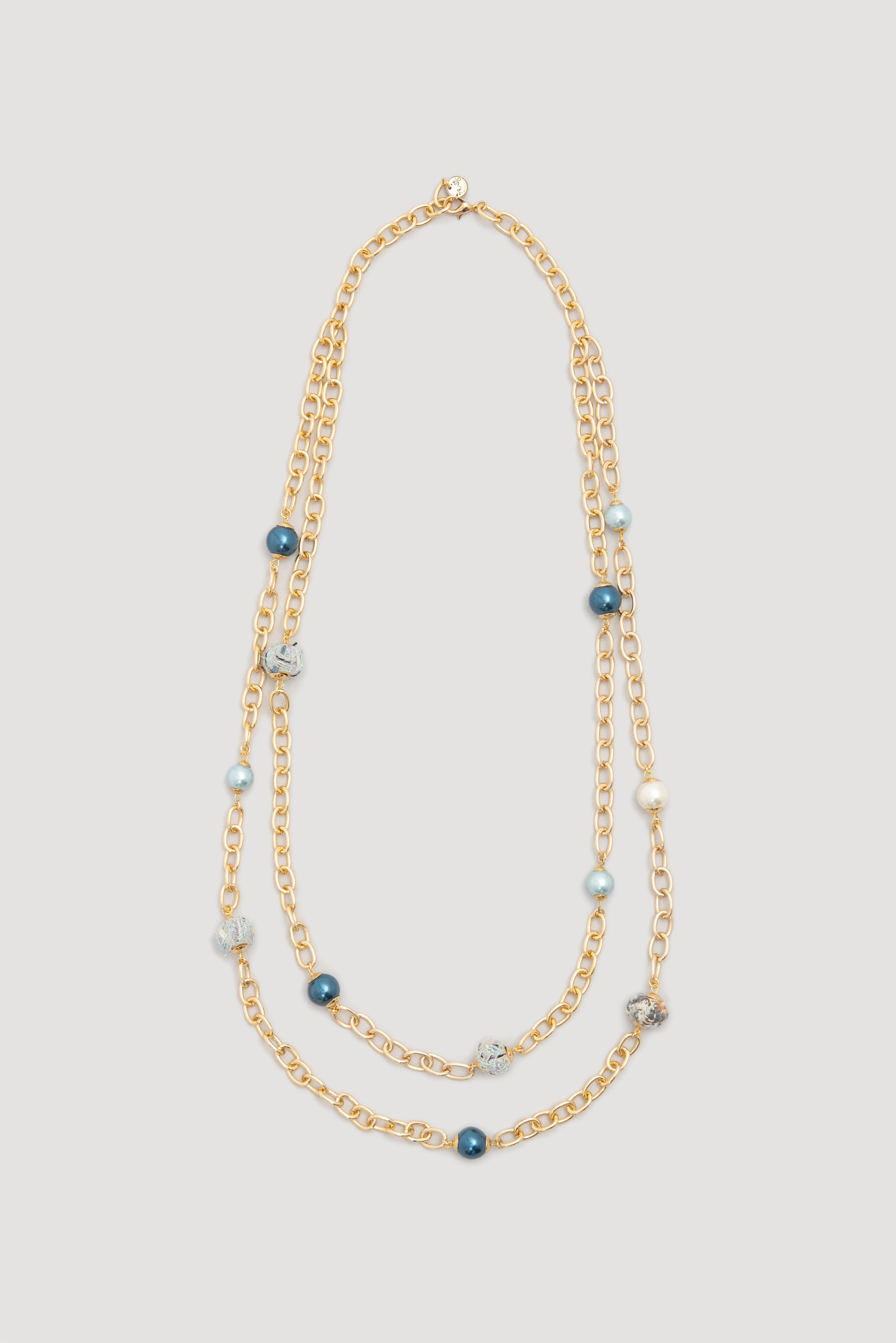 Sautoir double chaîne et perles