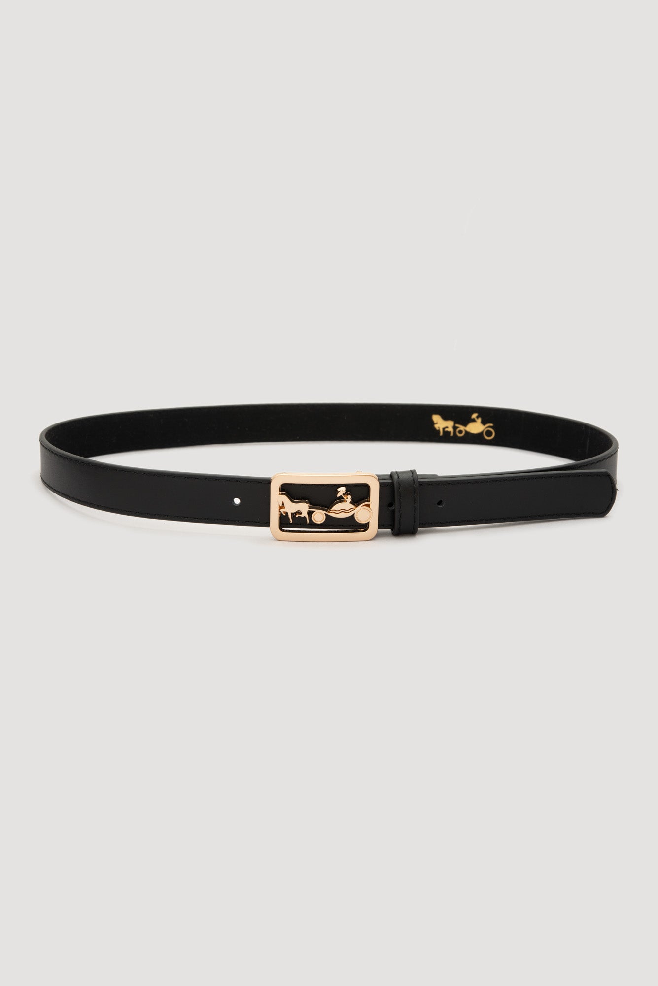 Leather belt with a carriage-style buckle