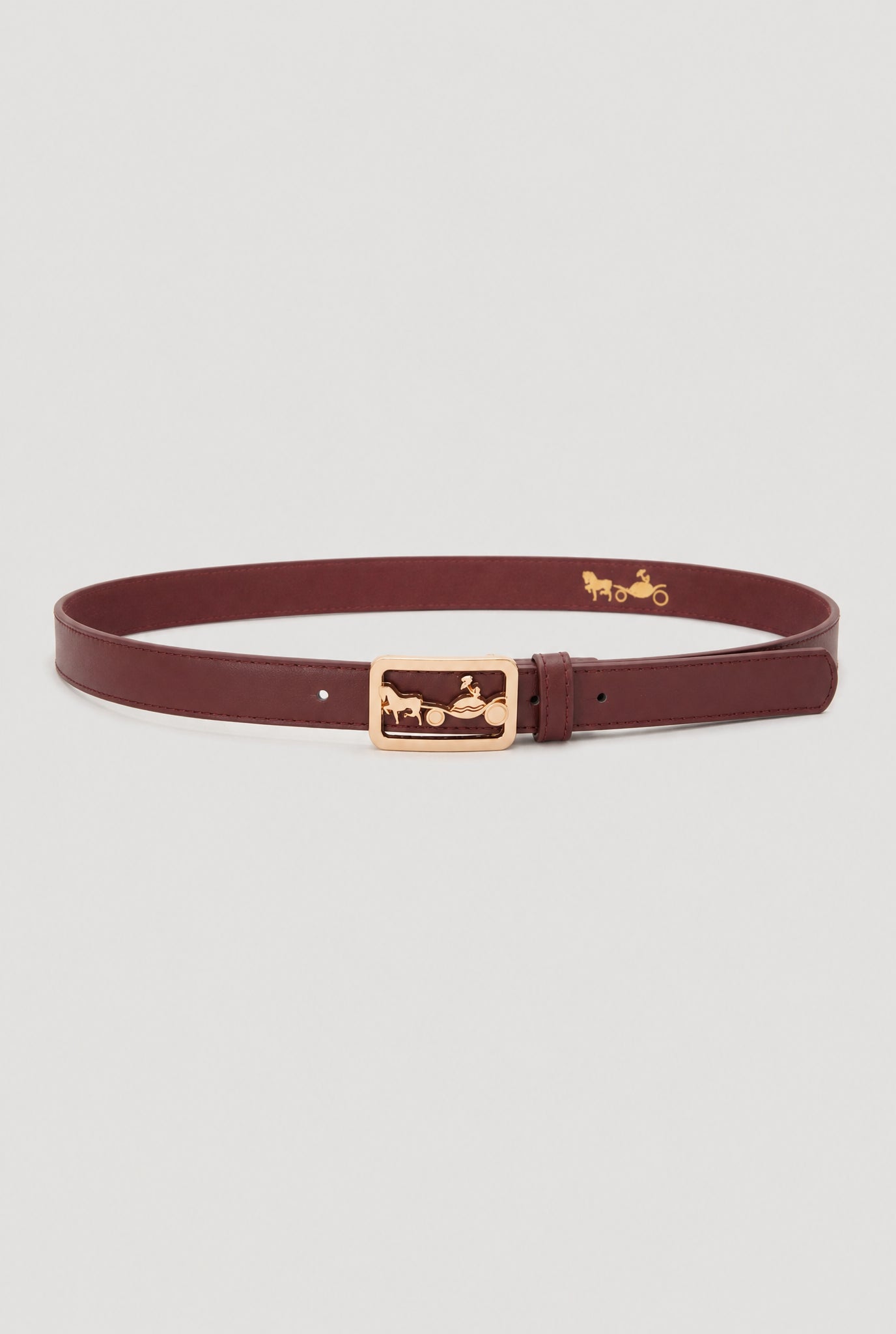 Leather belt with a carriage-style buckle