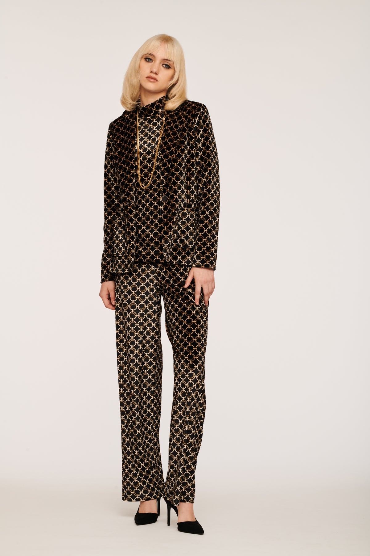 Veste blazer en velours imprimé chaîne