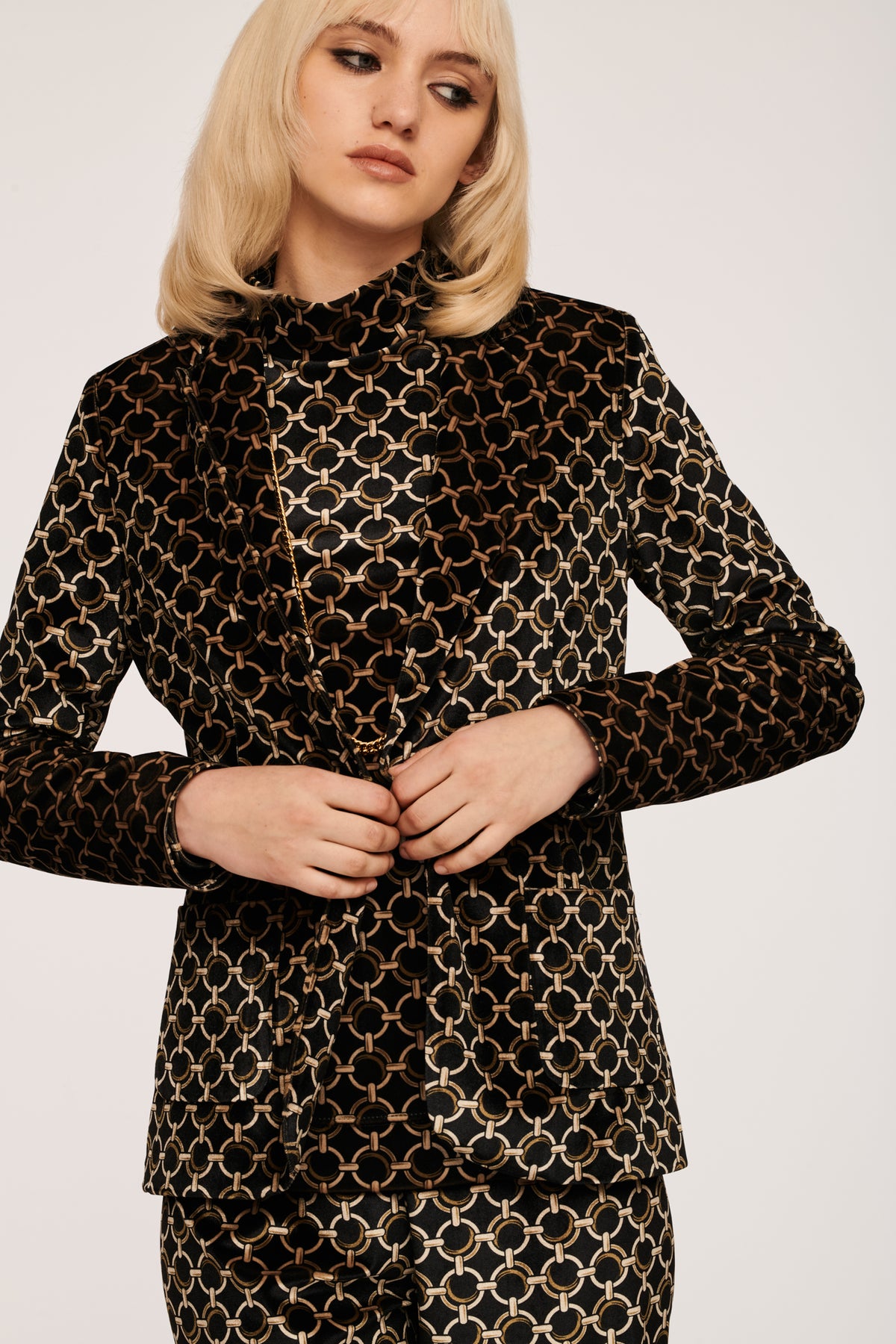 Veste blazer en velours imprimé chaîne