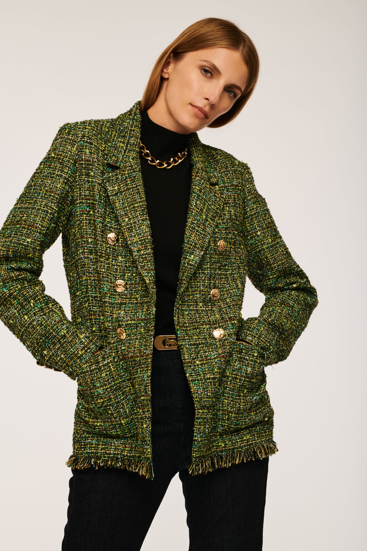 Blazer en tweed frangé