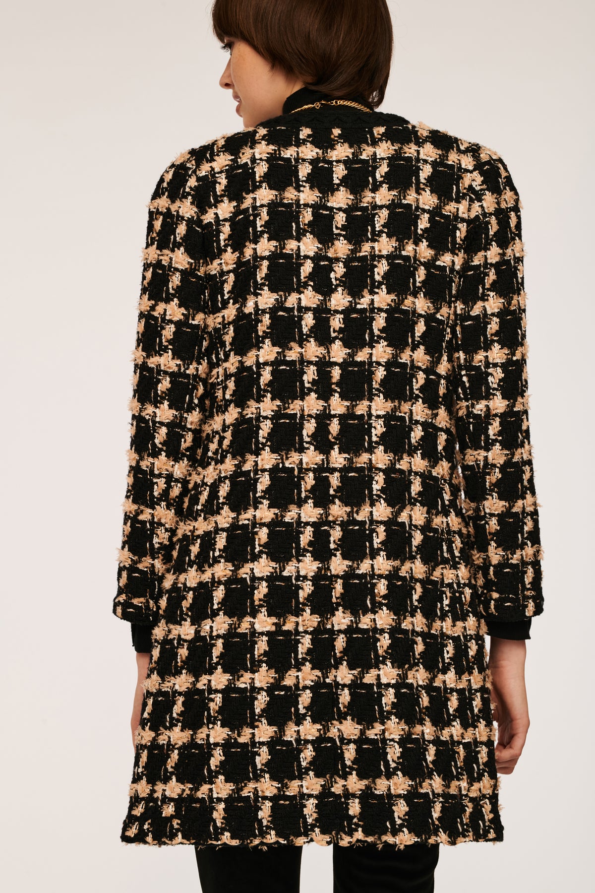 Veste longue en tweed à carreaux
