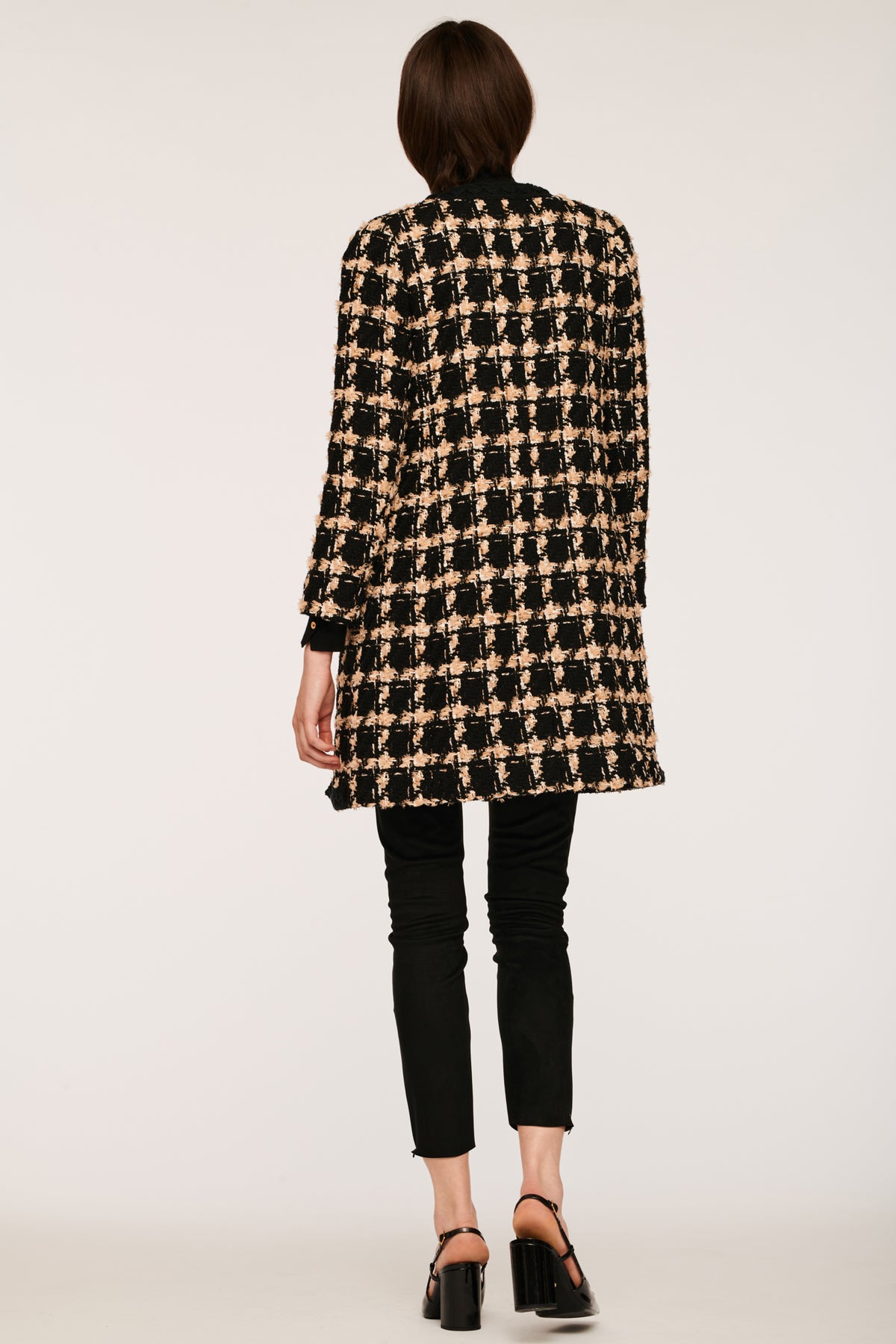 Veste longue en tweed à carreaux