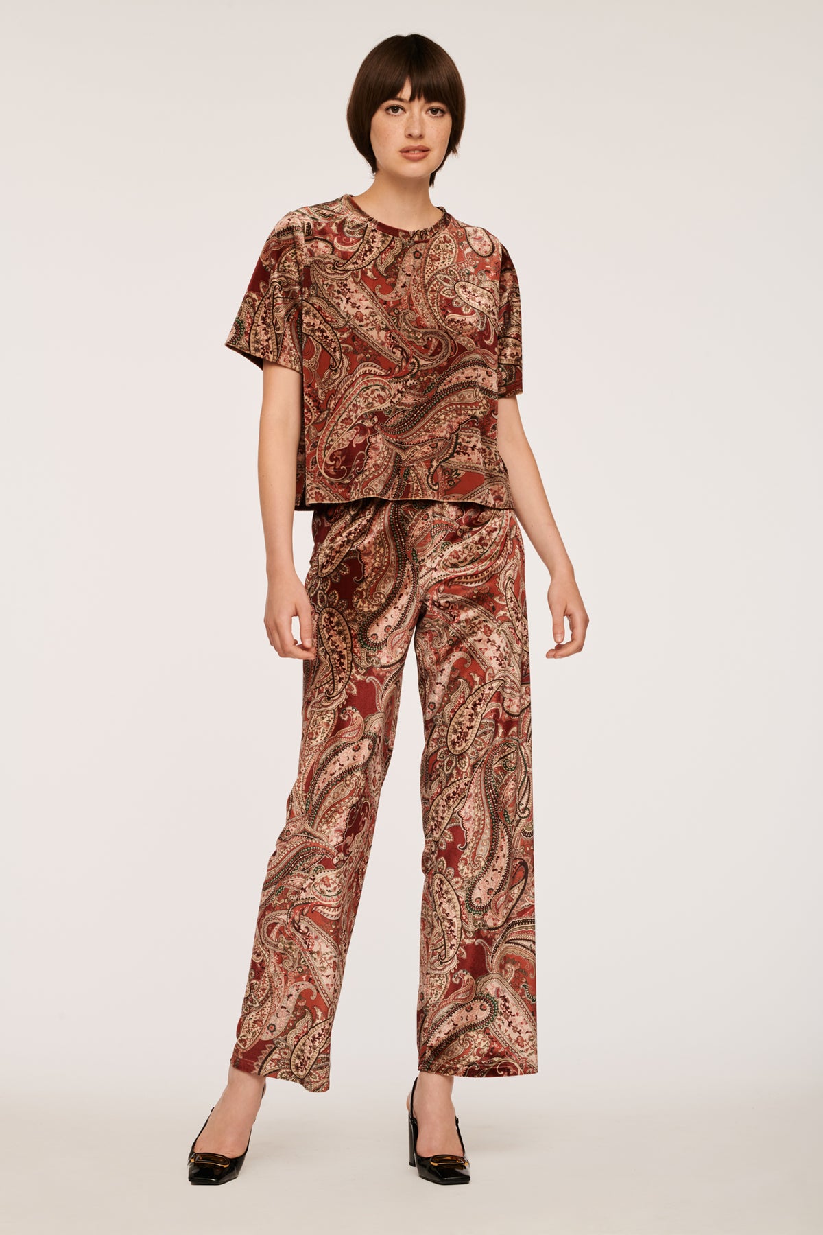Pantalon en velours imprimé cachemire