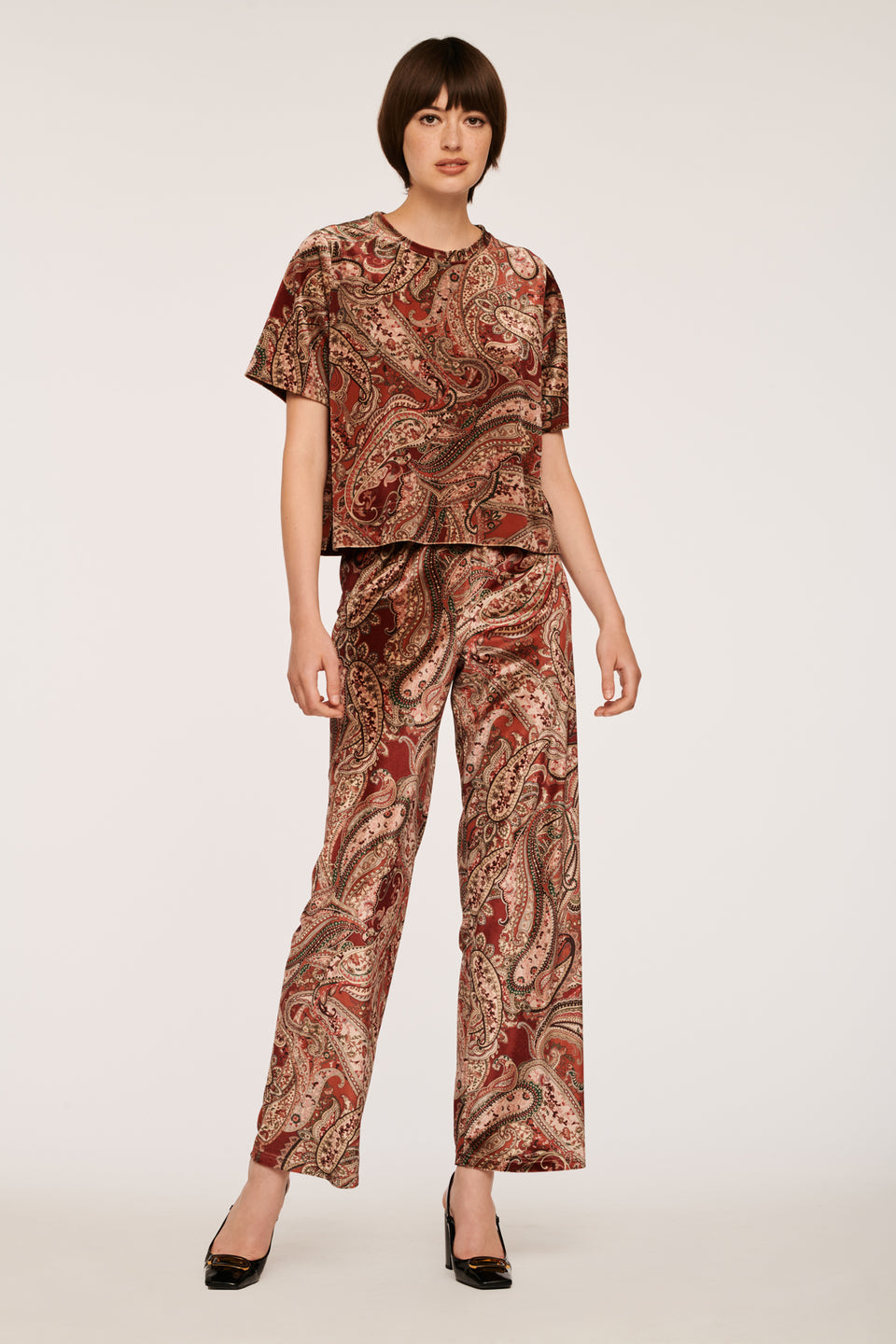Pantalon en velours imprimé cachemire