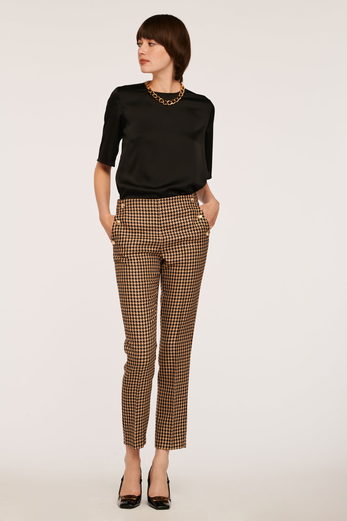 Pantalon droit pied-de-poule