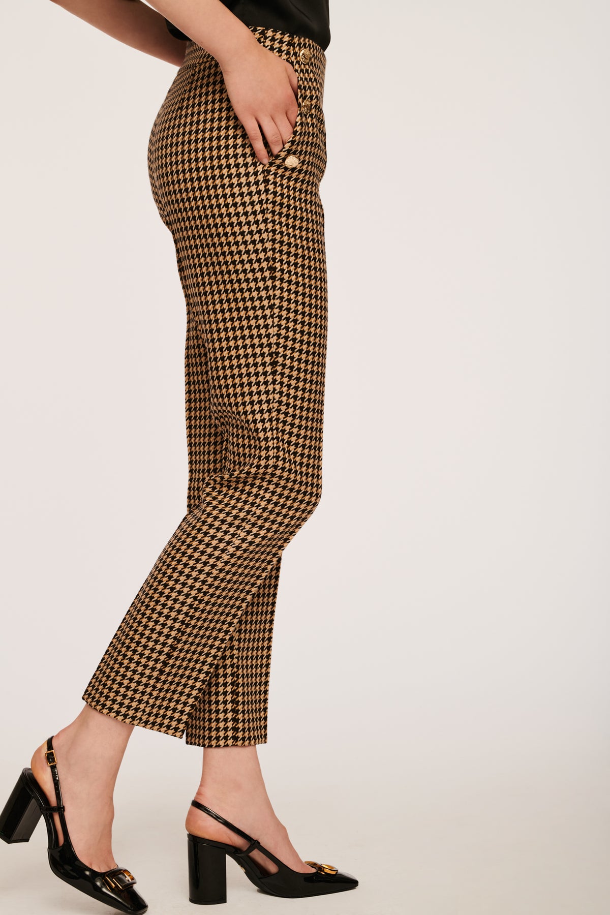 Pantalon droit pied-de-poule
