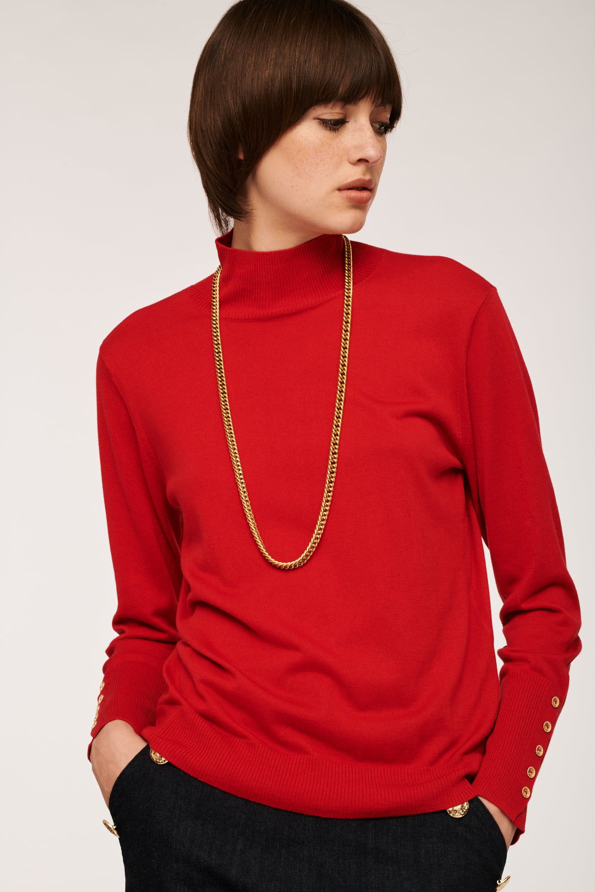 Pull col montant en soie et cachemire