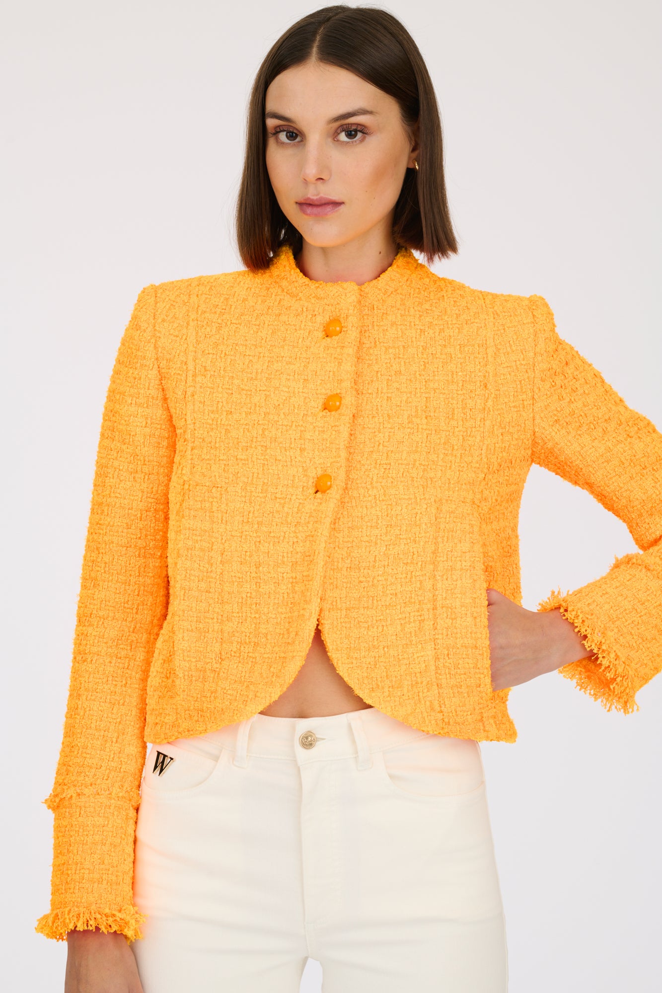 Tweed jacket with officer's collar