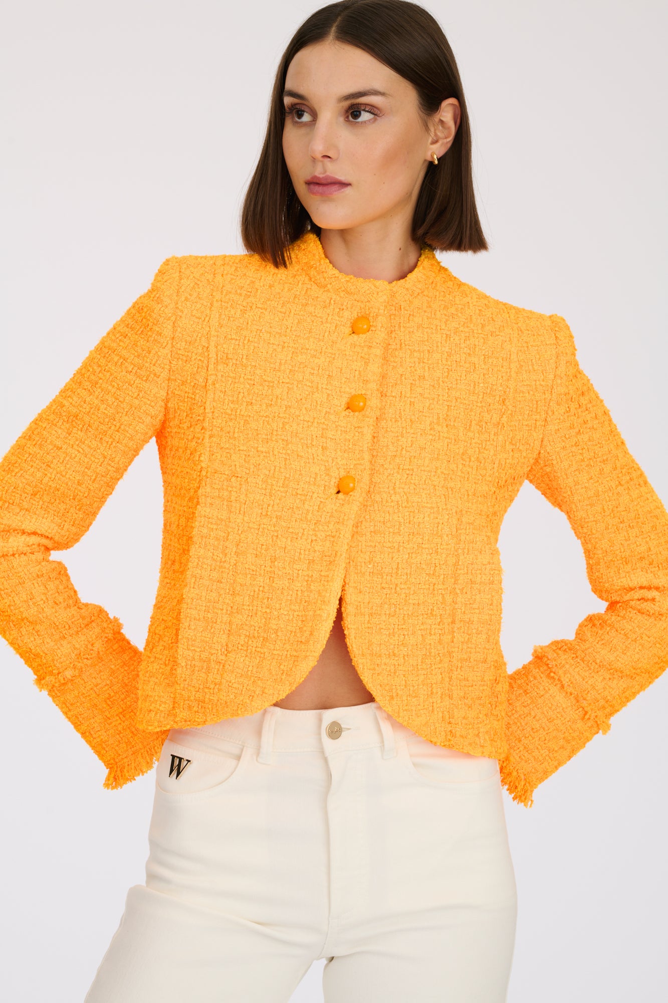 Tweed jacket with officer's collar