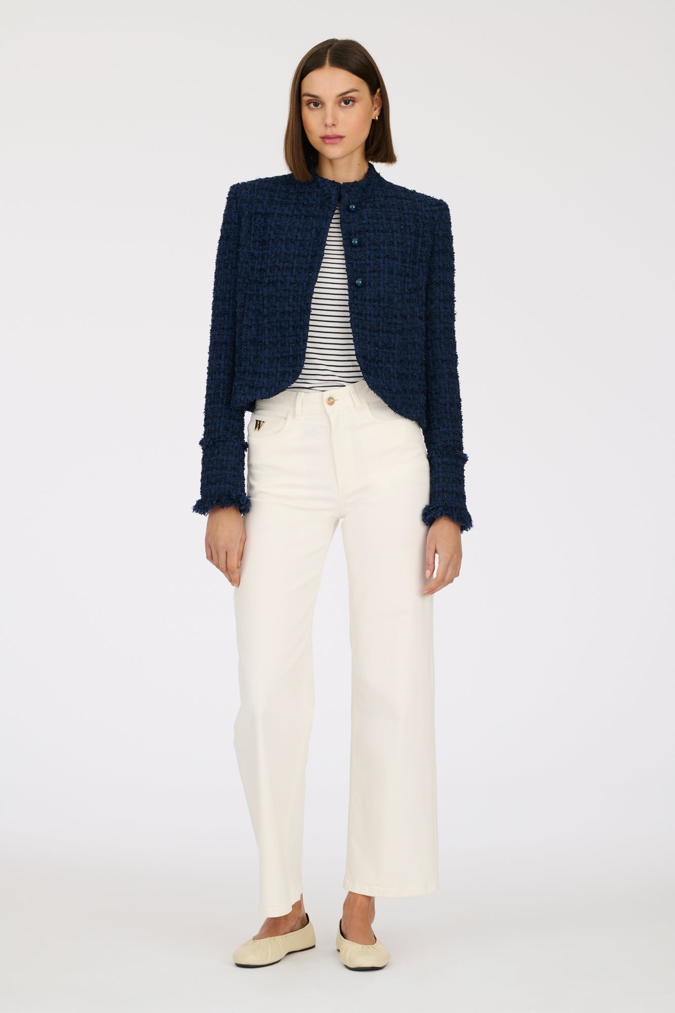 Tweed jacket with officer's collar