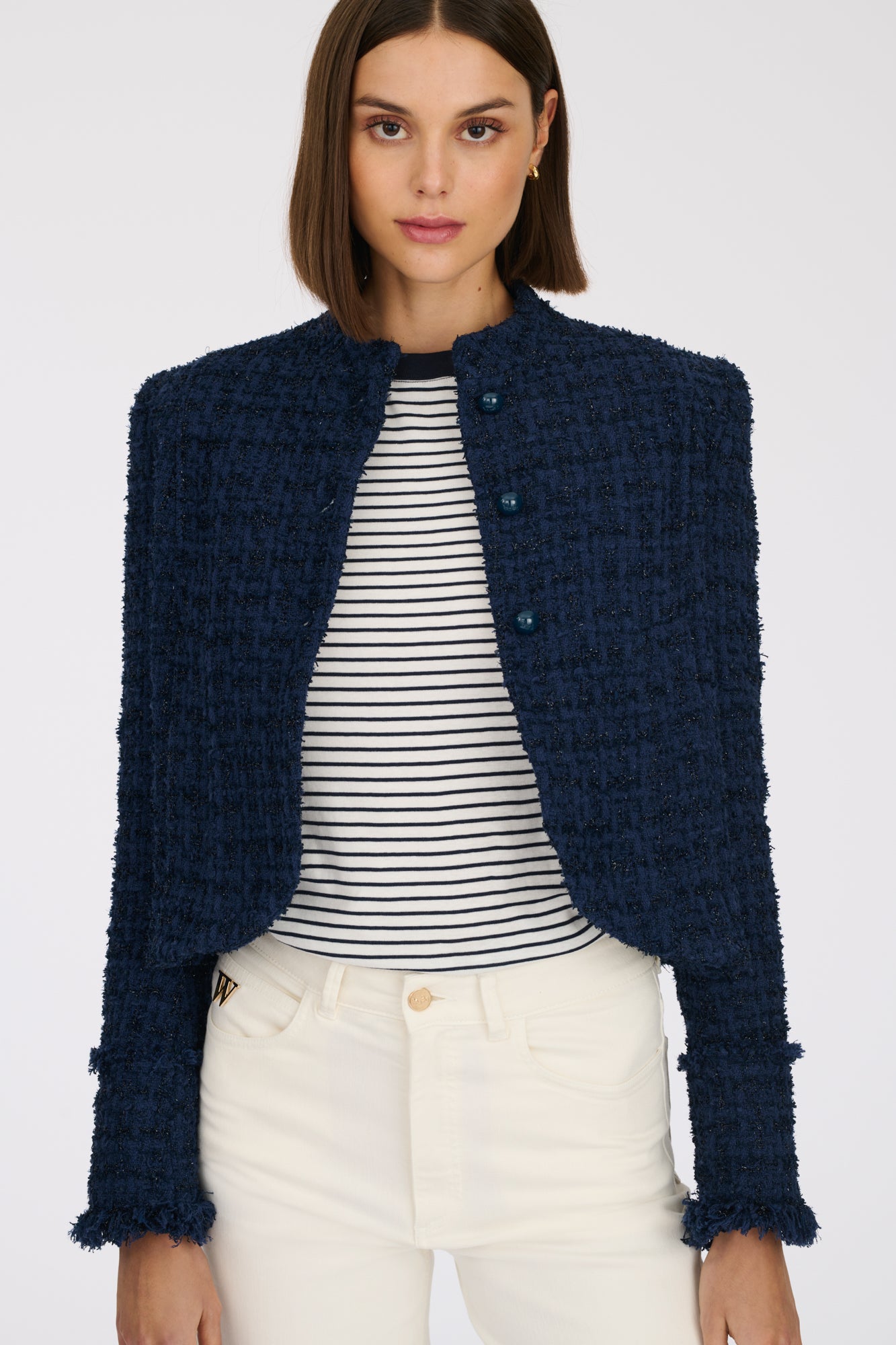 Tweed jacket with officer's collar