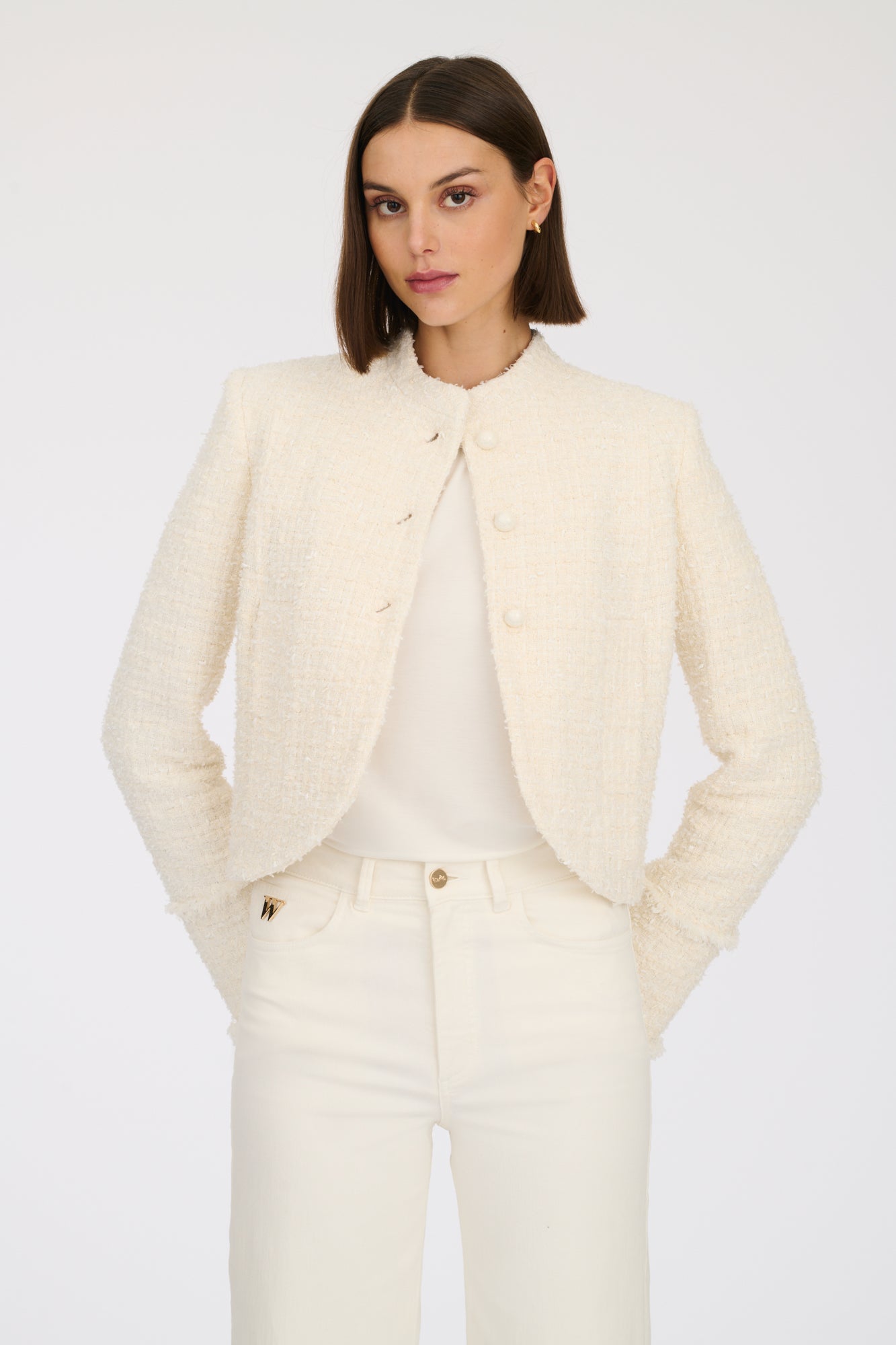 Tweed jacket with officer's collar