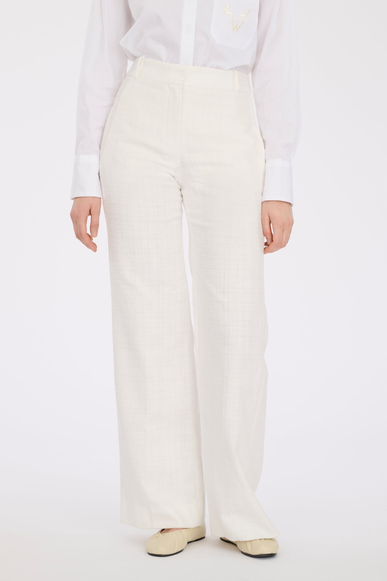 Wide-leg tweed trousers