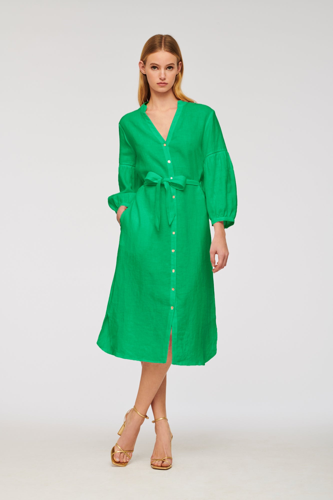 Linen midi shirt dress