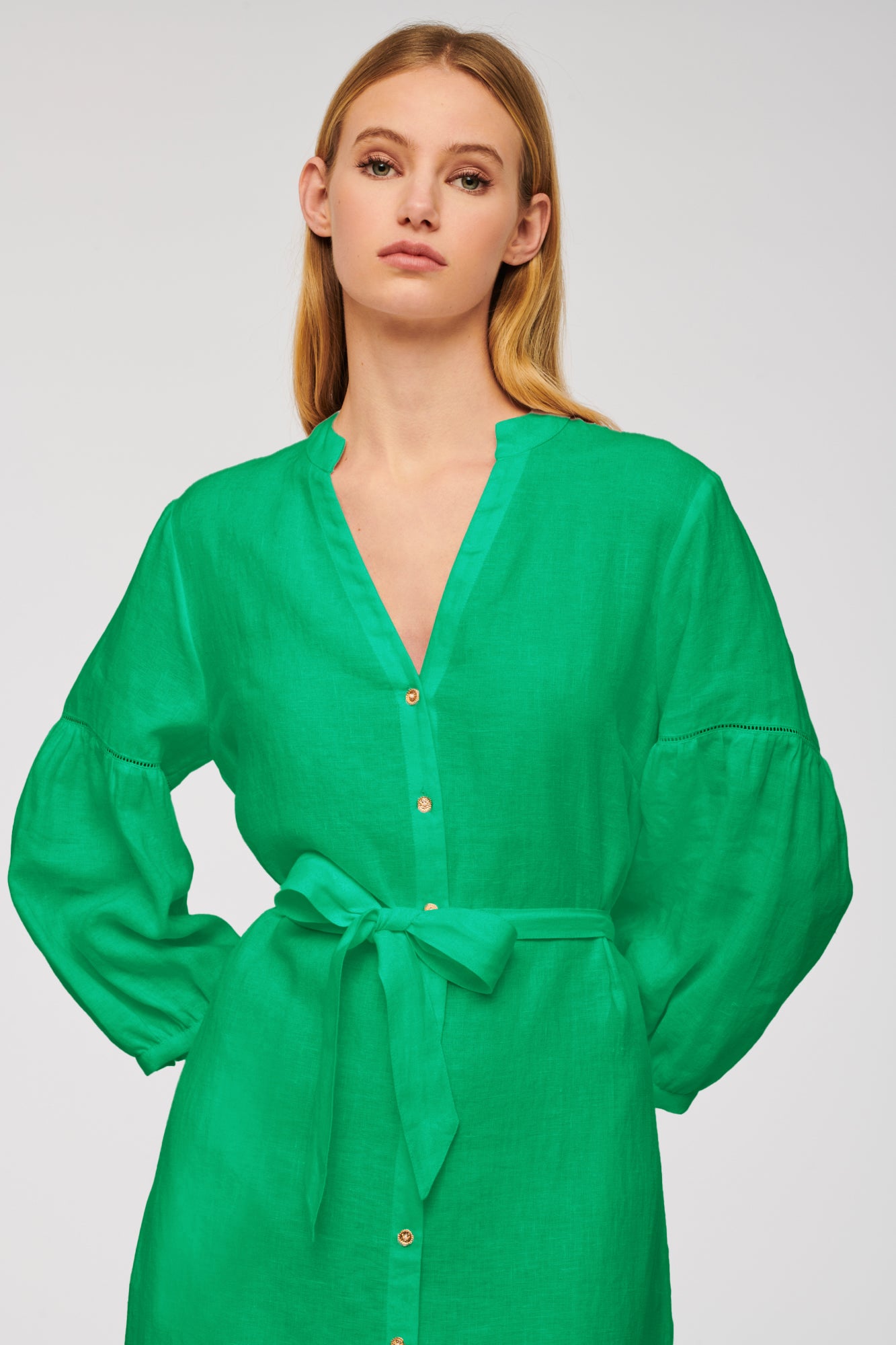 Linen midi shirt dress