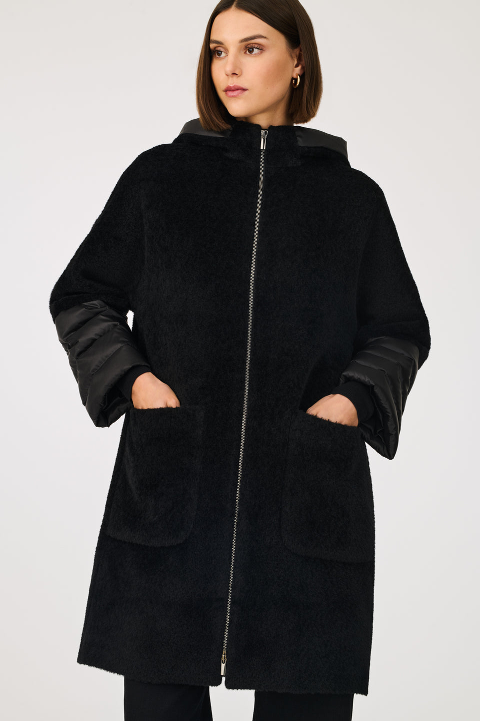 Manteau bi-matière avec capuche