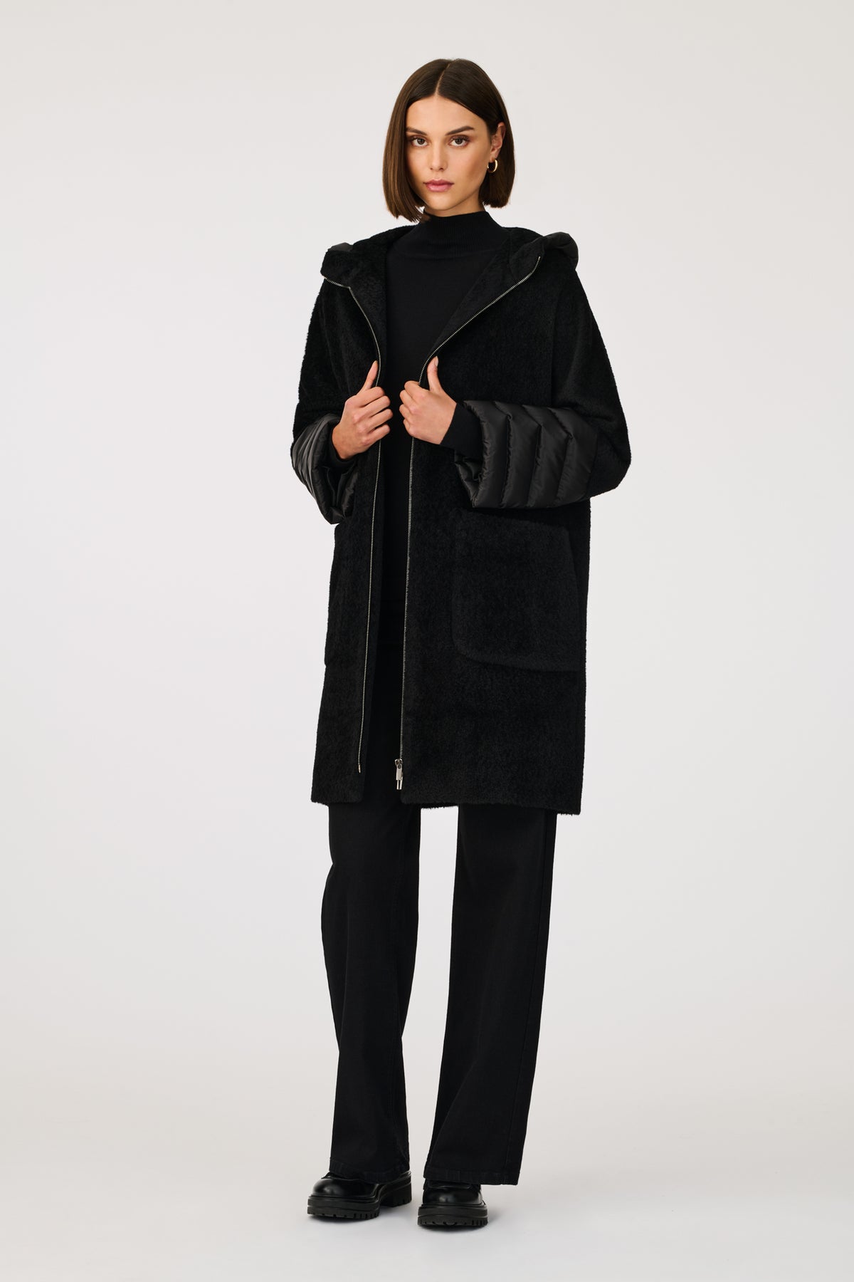 Manteau bi-matière avec capuche