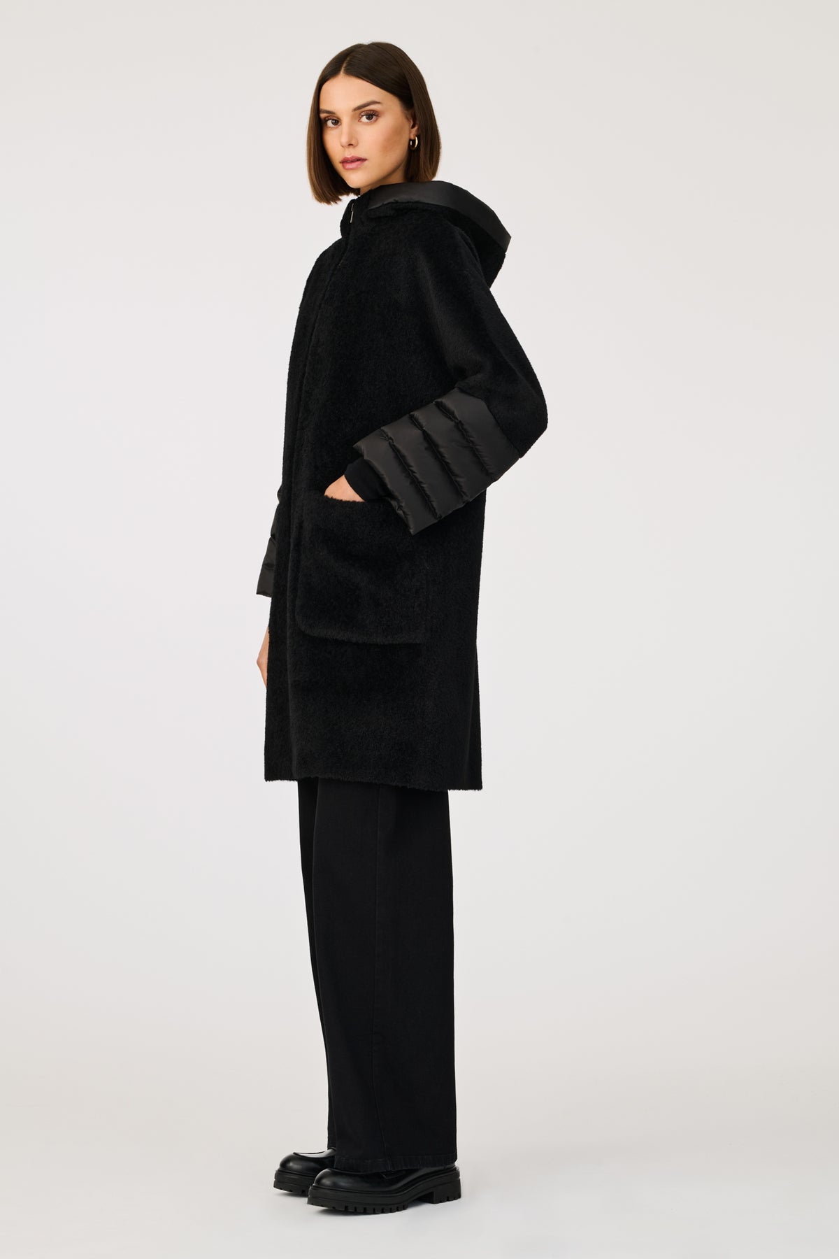 Manteau bi-matière avec capuche