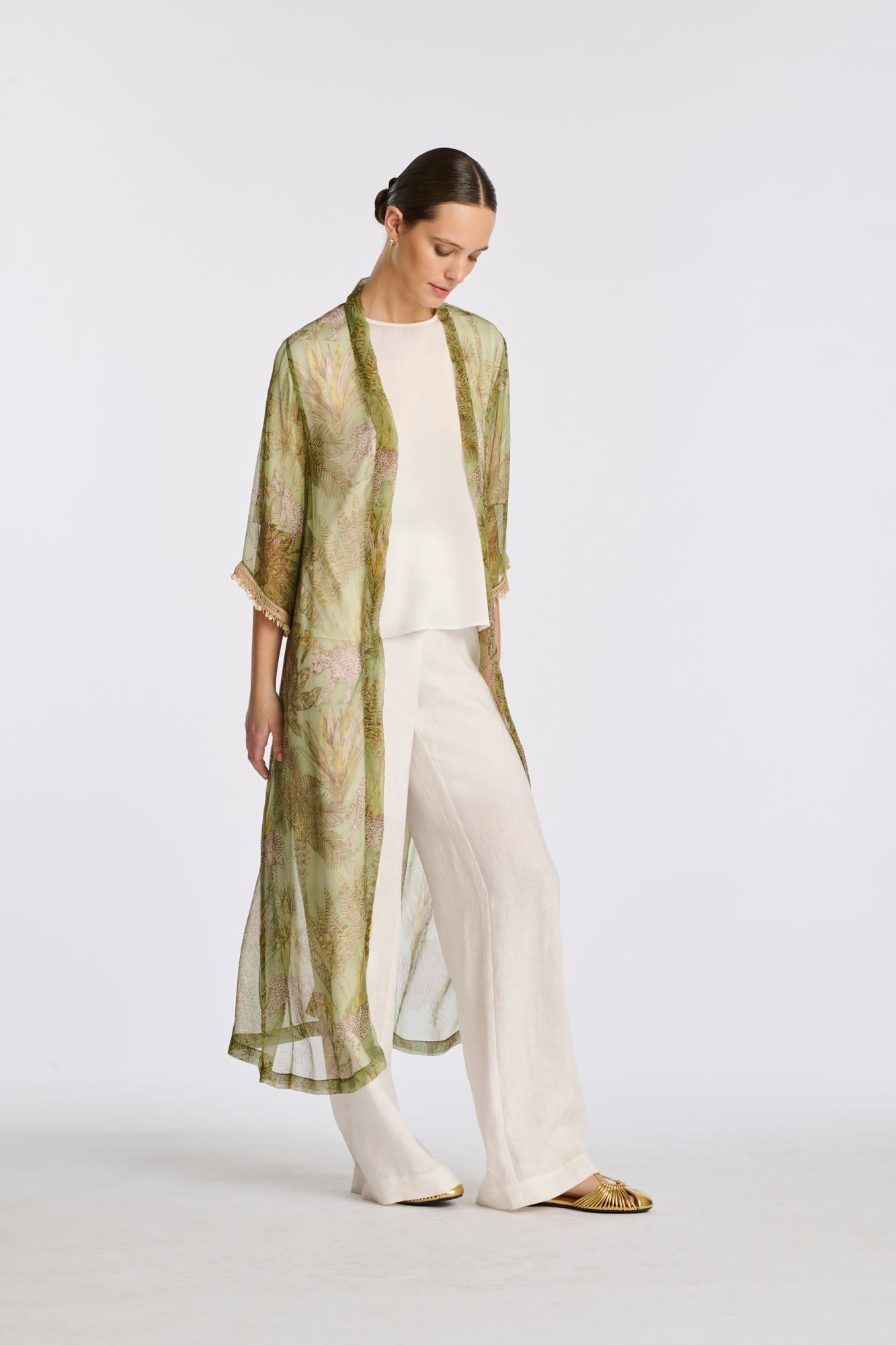 Printed voile kimono